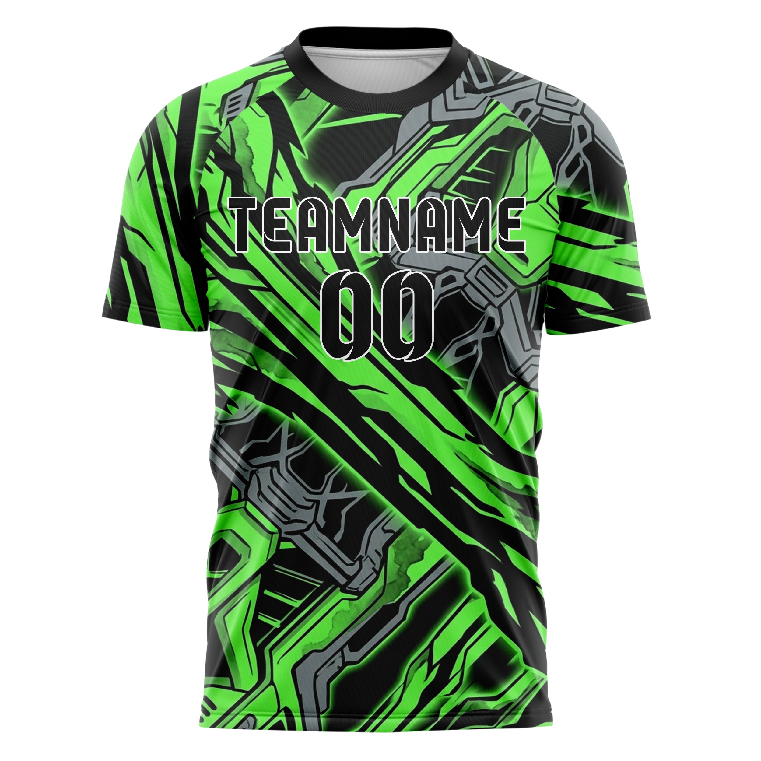 Black Neon Green Grey Mecha Armor Panel Custom Soccer Jersey