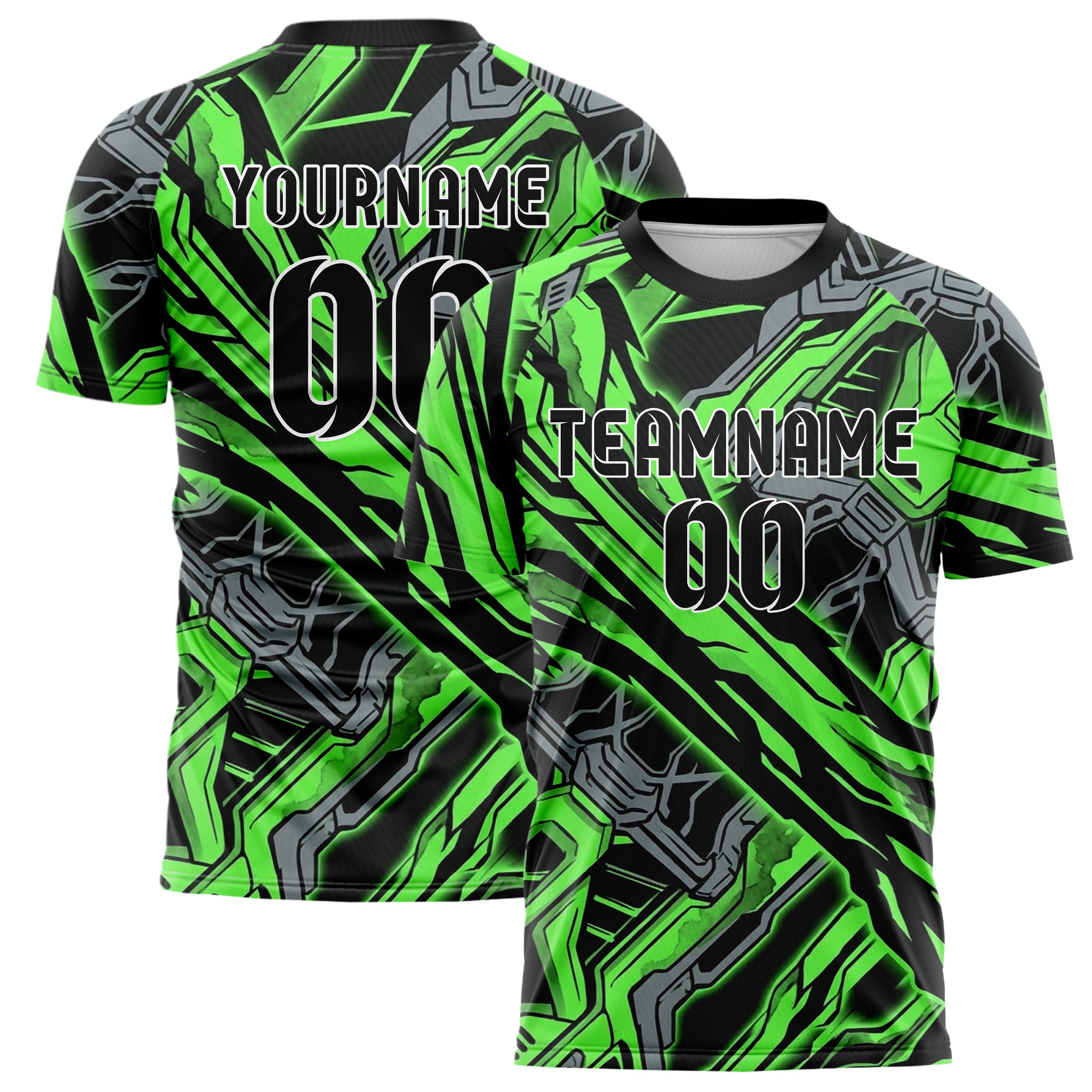 Black Neon Green Grey Mecha Armor Panel Custom Soccer Jersey