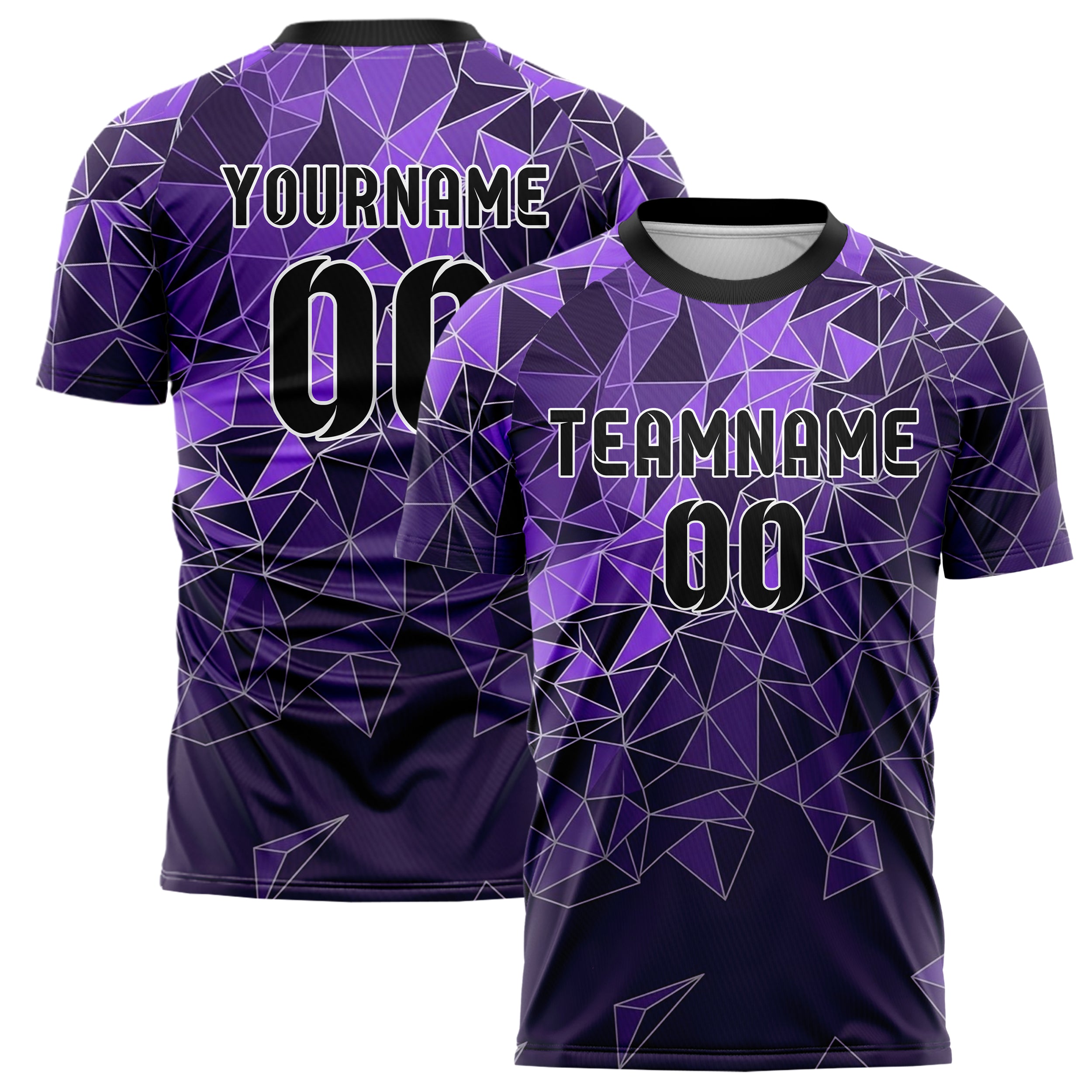 Purple Violet Silver Polygon Terrain Fracture Custom Soccer Jersey