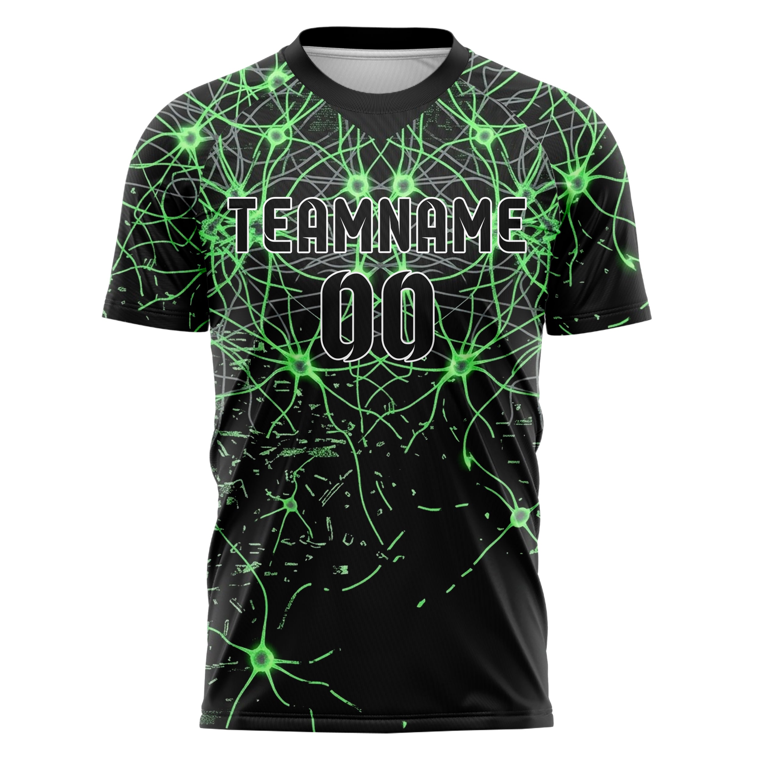 Black Neon Green Grey Neural Network Web Custom Soccer Jersey