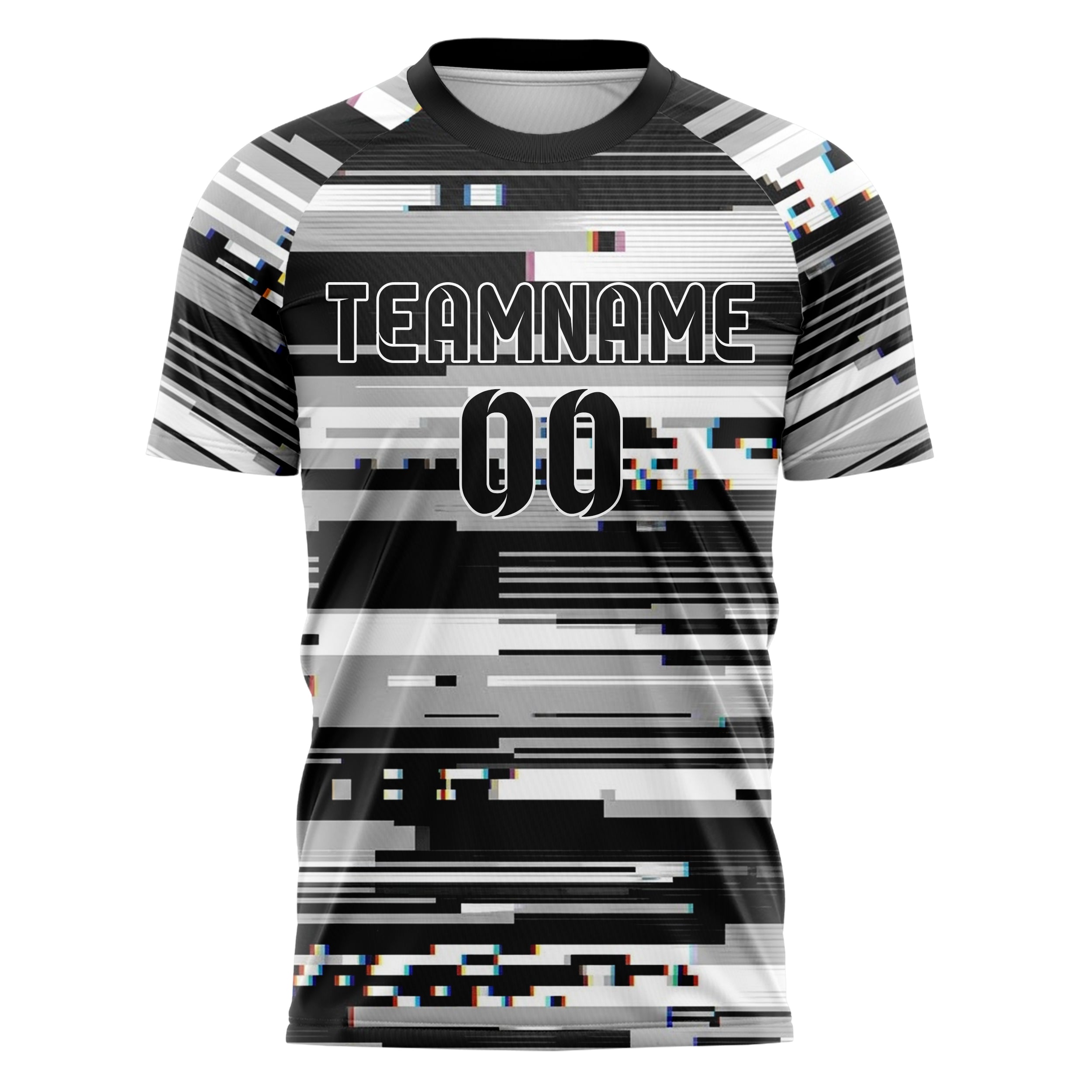 Black White Grey Glitch Data Stream Custom Soccer Jersey