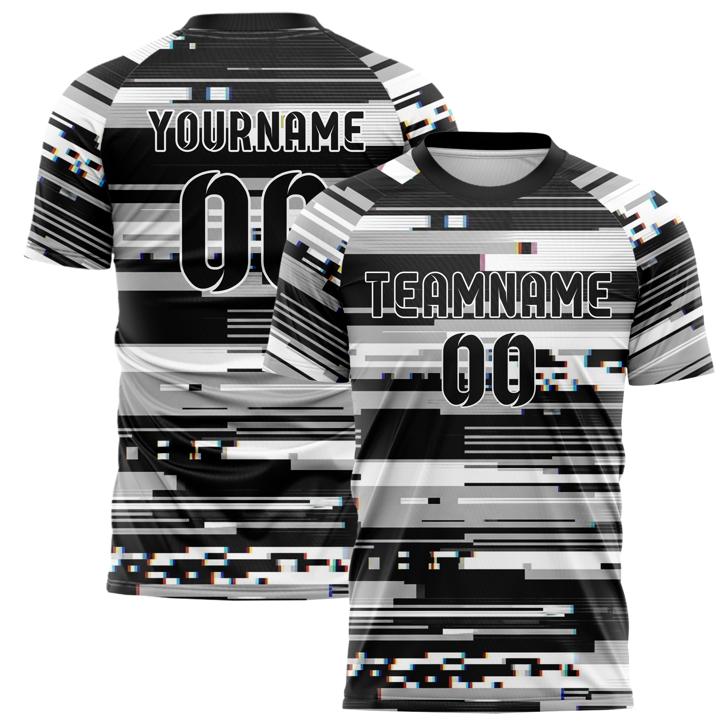 Black White Grey Glitch Data Stream Custom Soccer Jersey