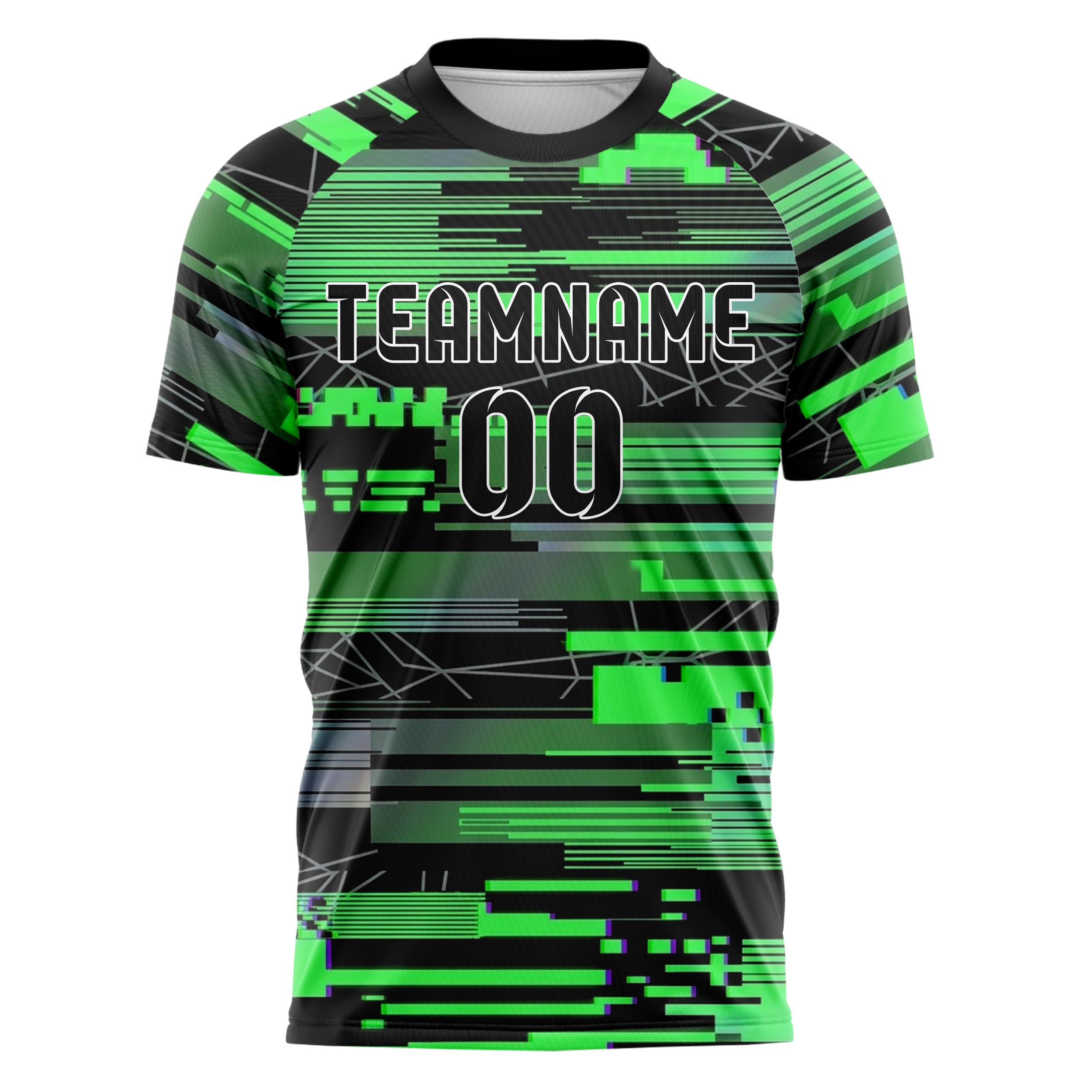 Black Neon Green Grey Glitch Data Stream Custom Soccer Jersey