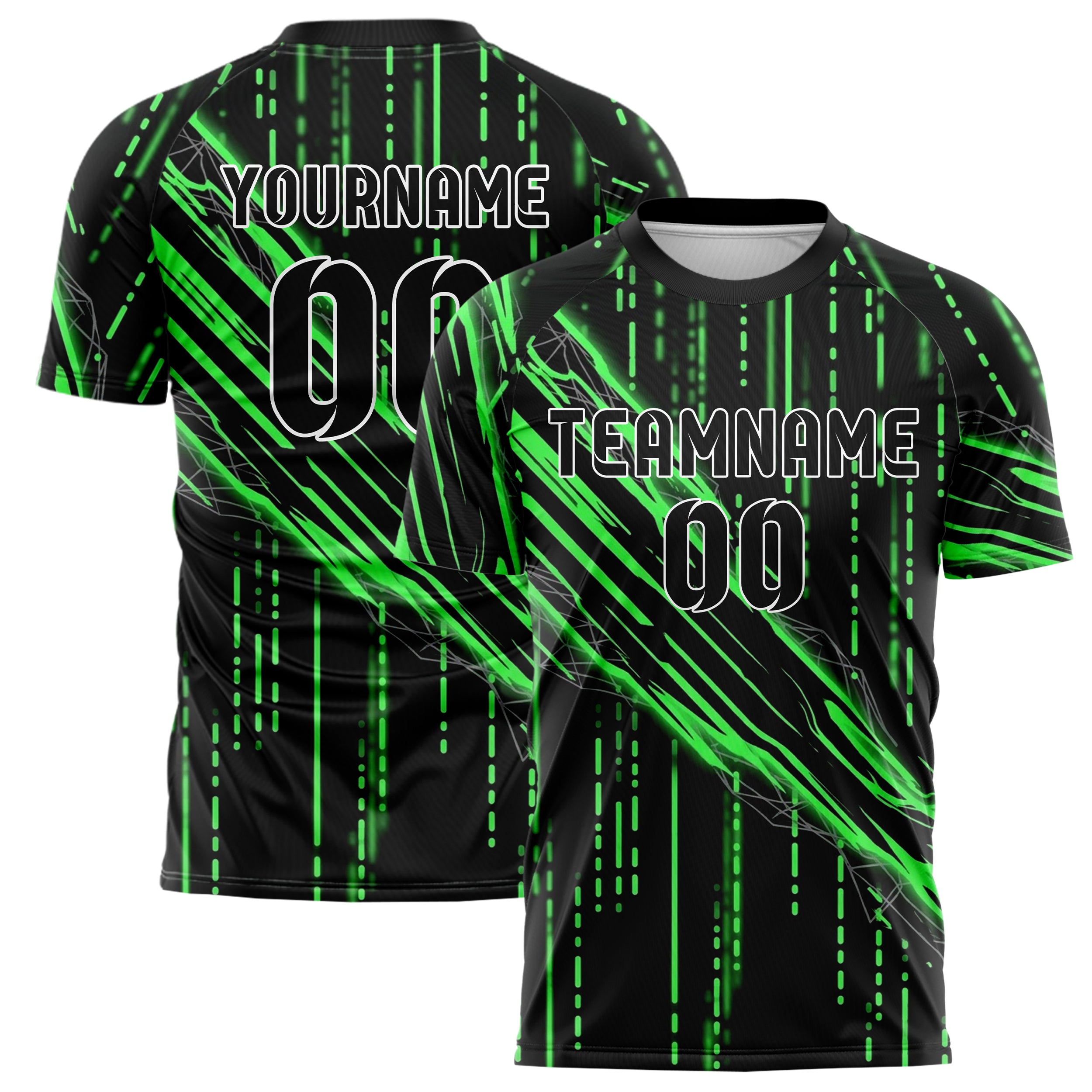 Black Neon Green Grey Binary Rain Cascade Custom Soccer Jersey