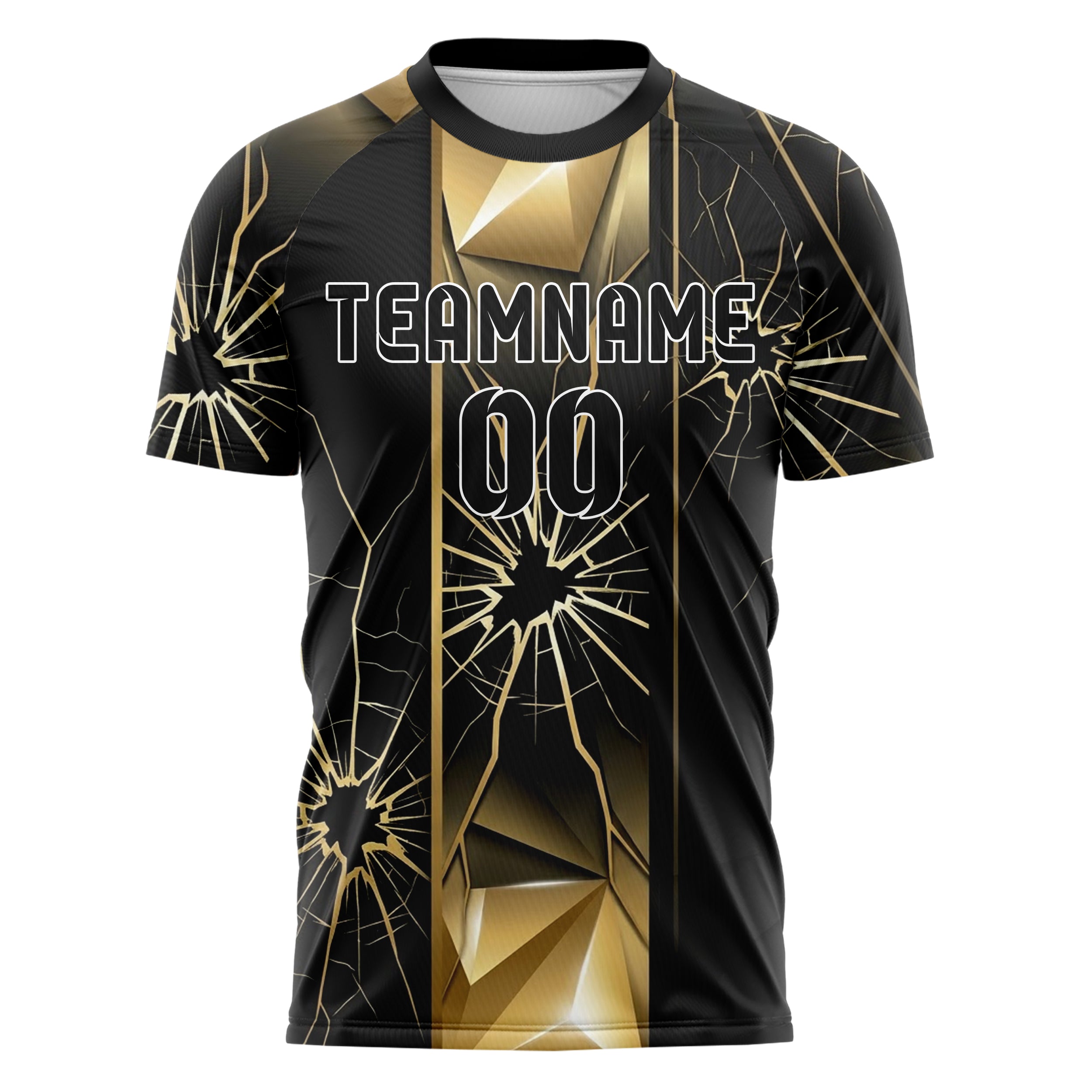 Black Gold White Shattered Screen Crack Custom Soccer Jersey