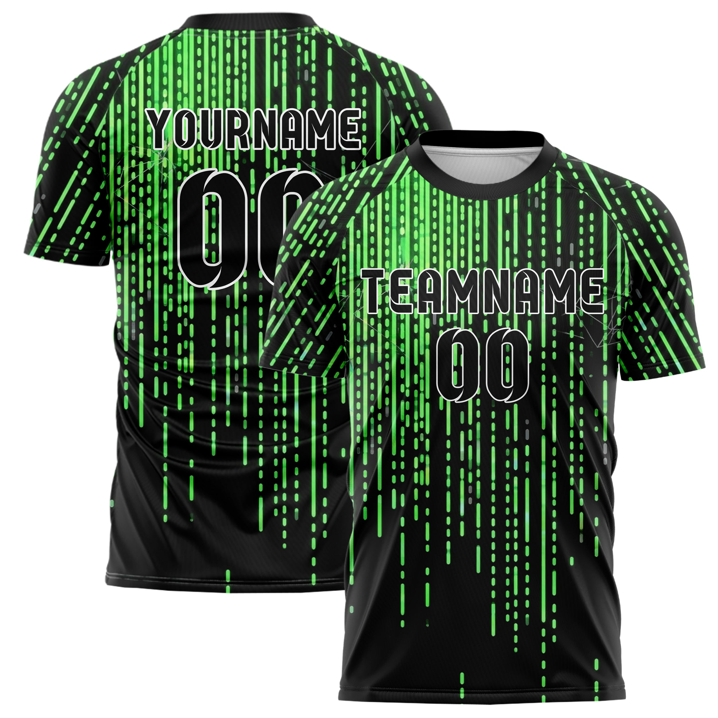 Black Neon Green Grey Binary Rain Cascade Custom Soccer Jersey