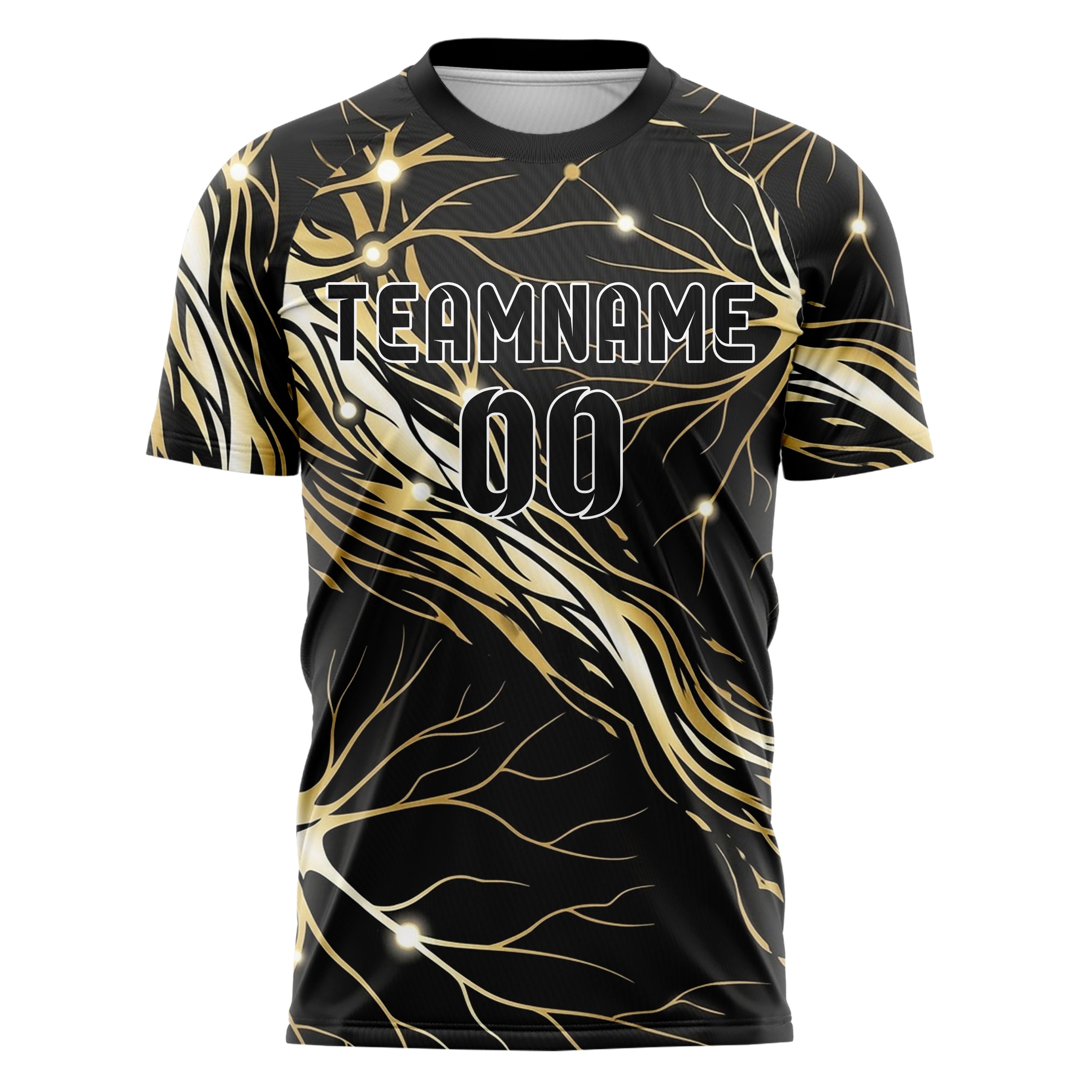 Black Gold White Neural Network Web Custom Soccer Jersey