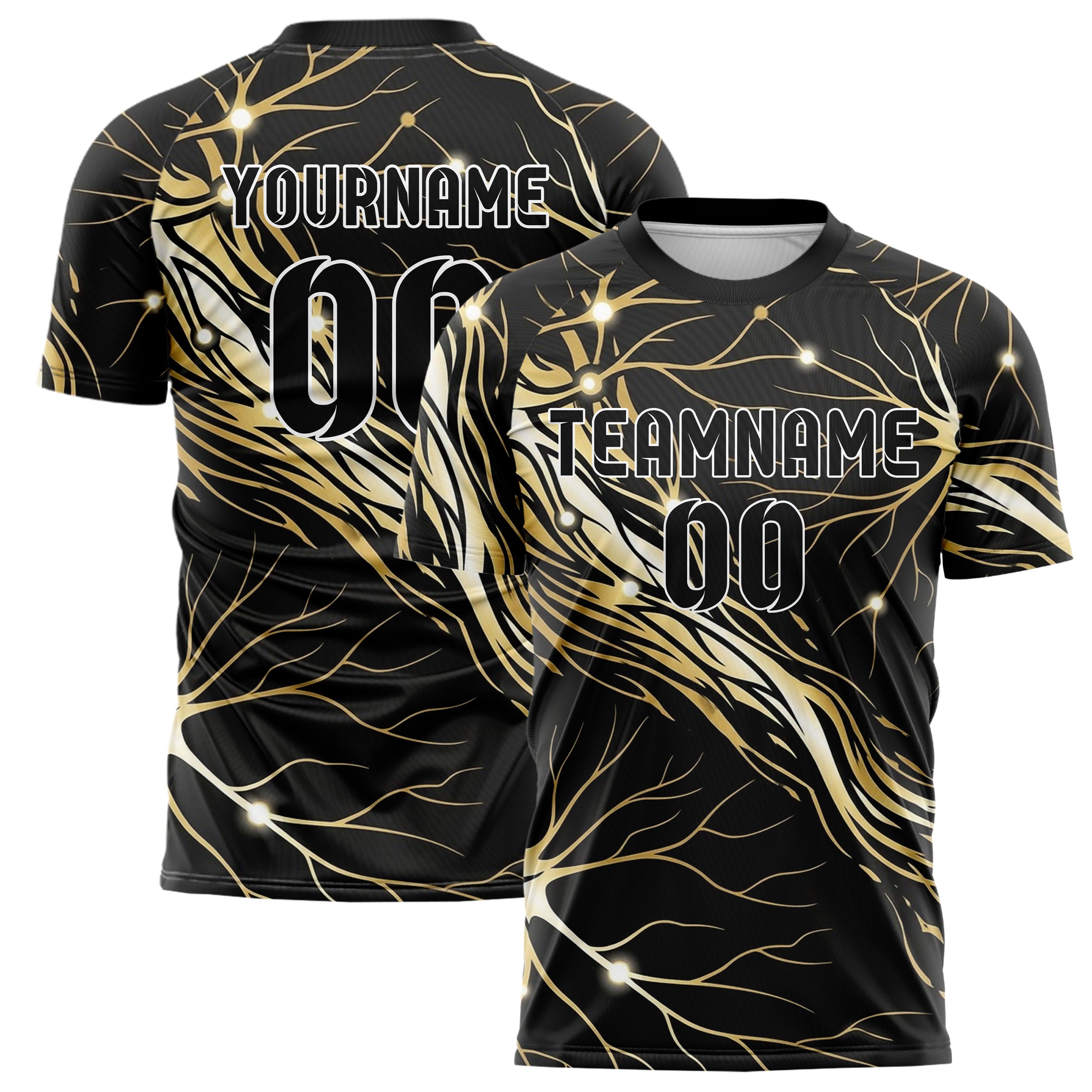 Black Gold White Neural Network Web Custom Soccer Jersey