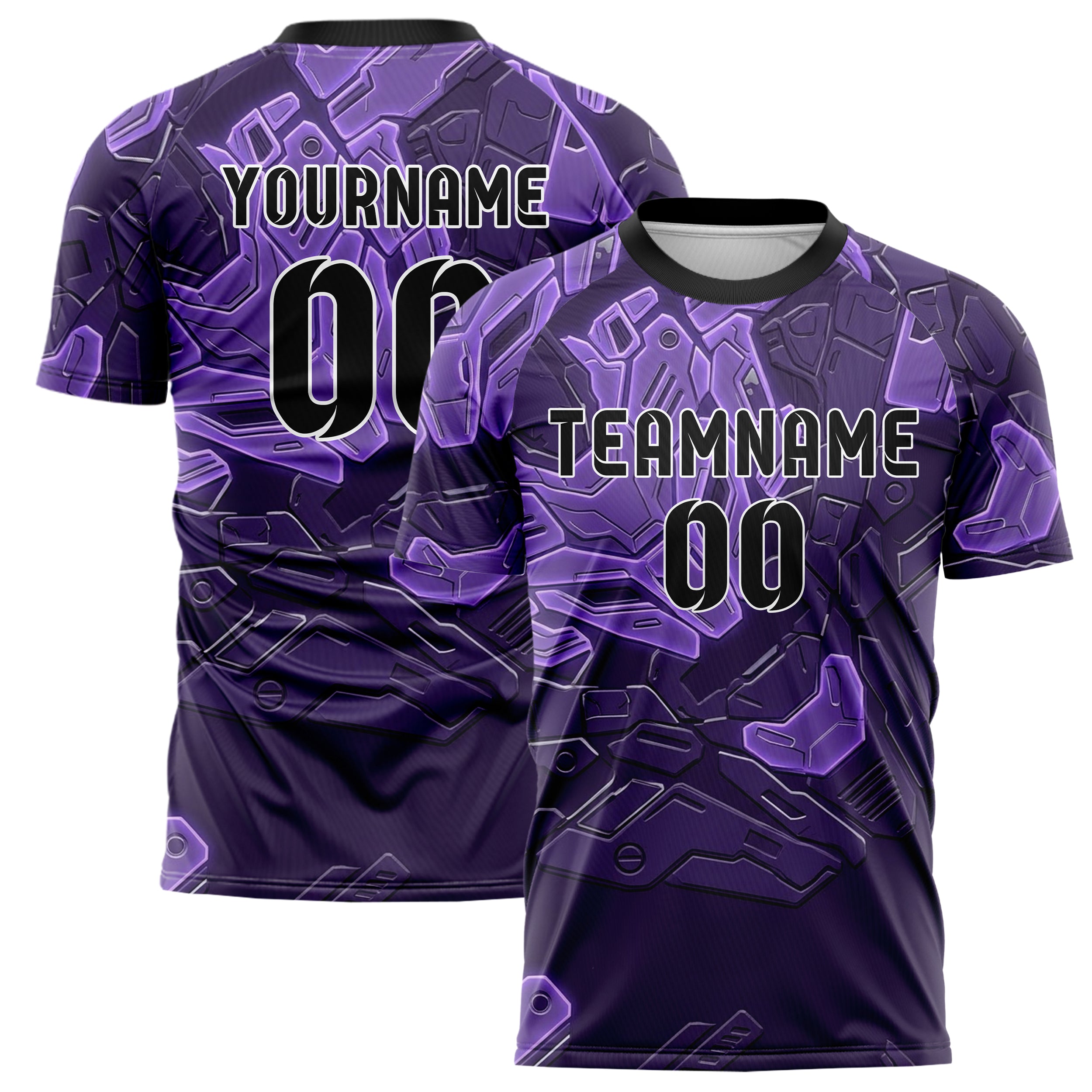 Purple Violet Silver Mecha Armor Panel Custom Soccer Jersey