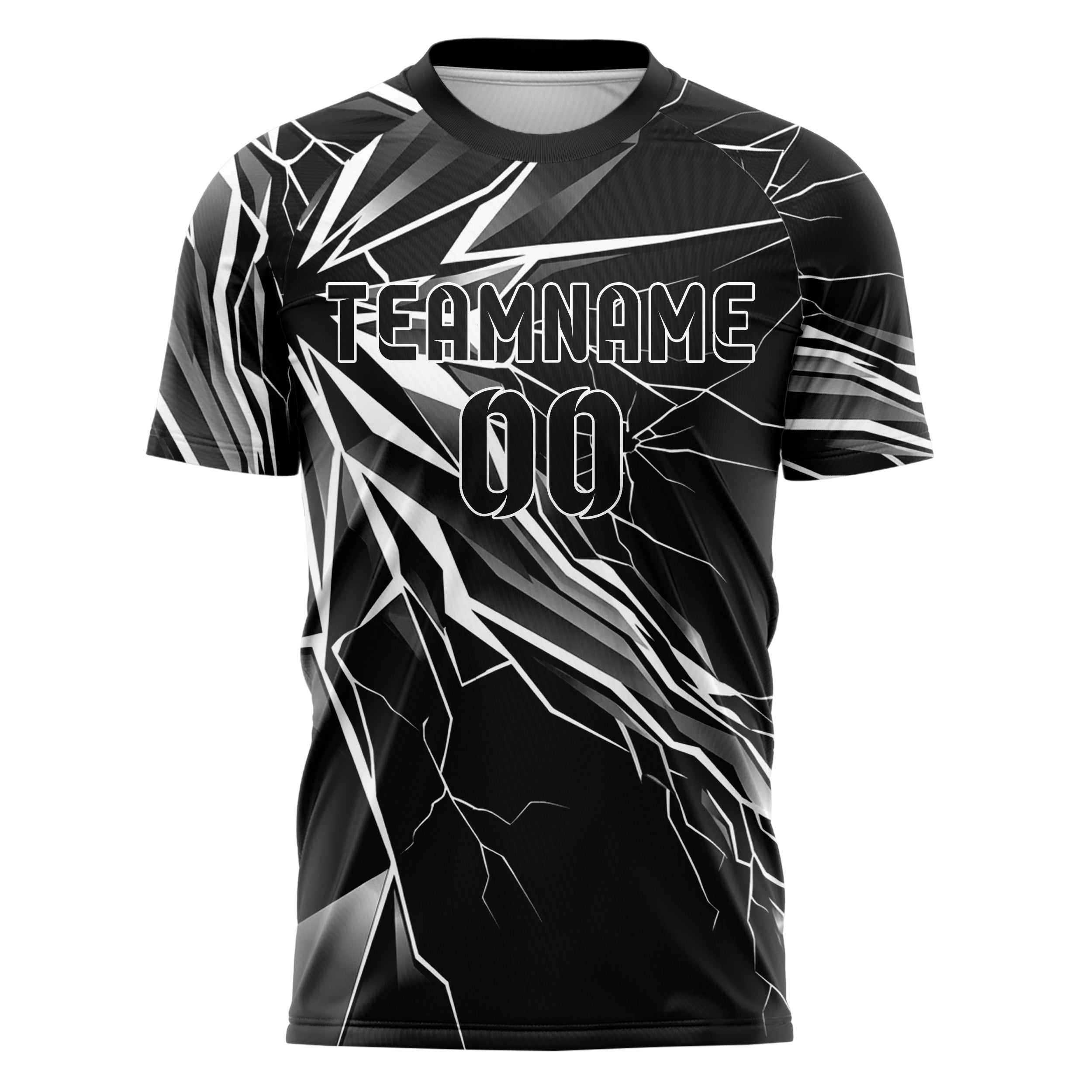 Black White Grey Shattered Screen Crack Custom Soccer Jersey