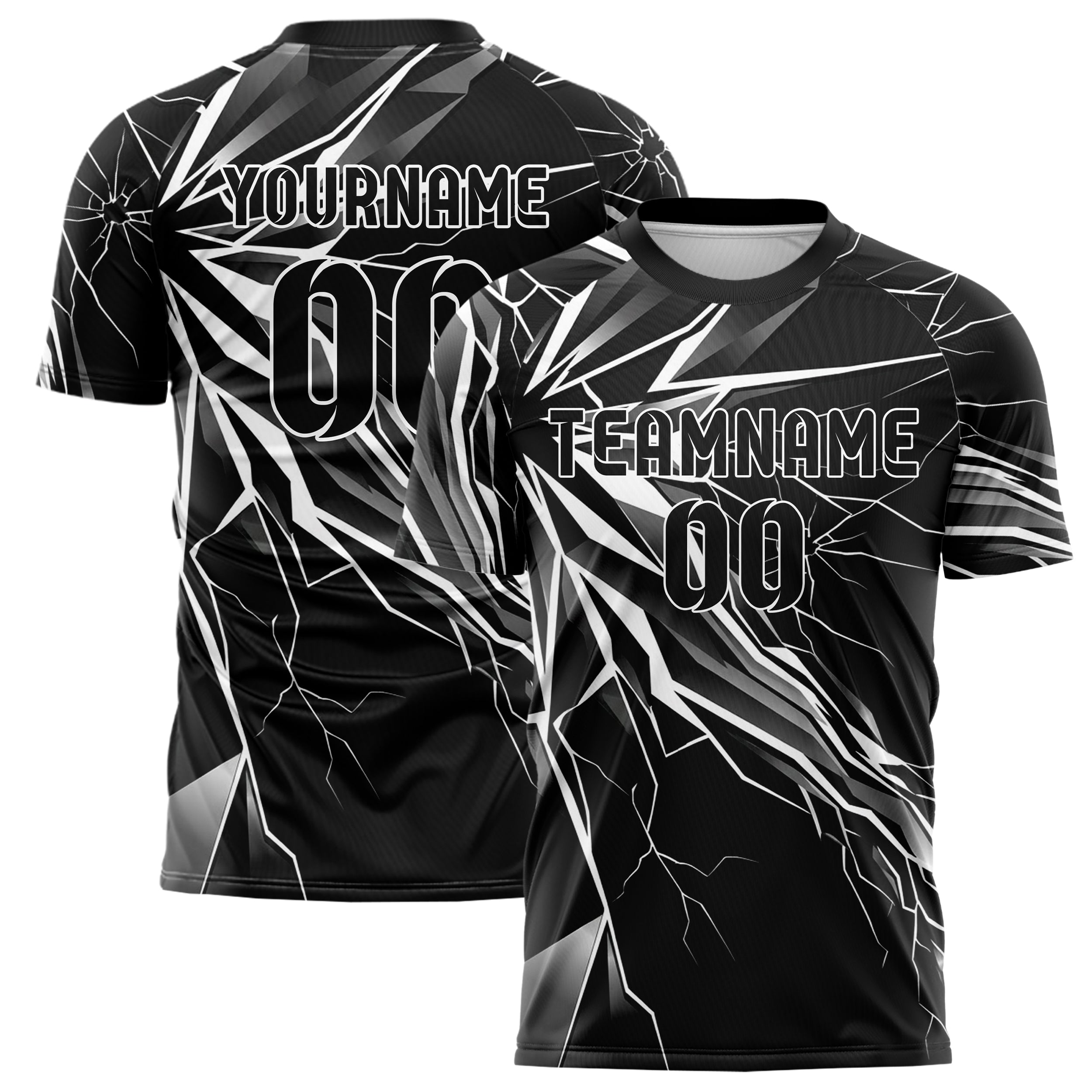 Black White Grey Shattered Screen Crack Custom Soccer Jersey