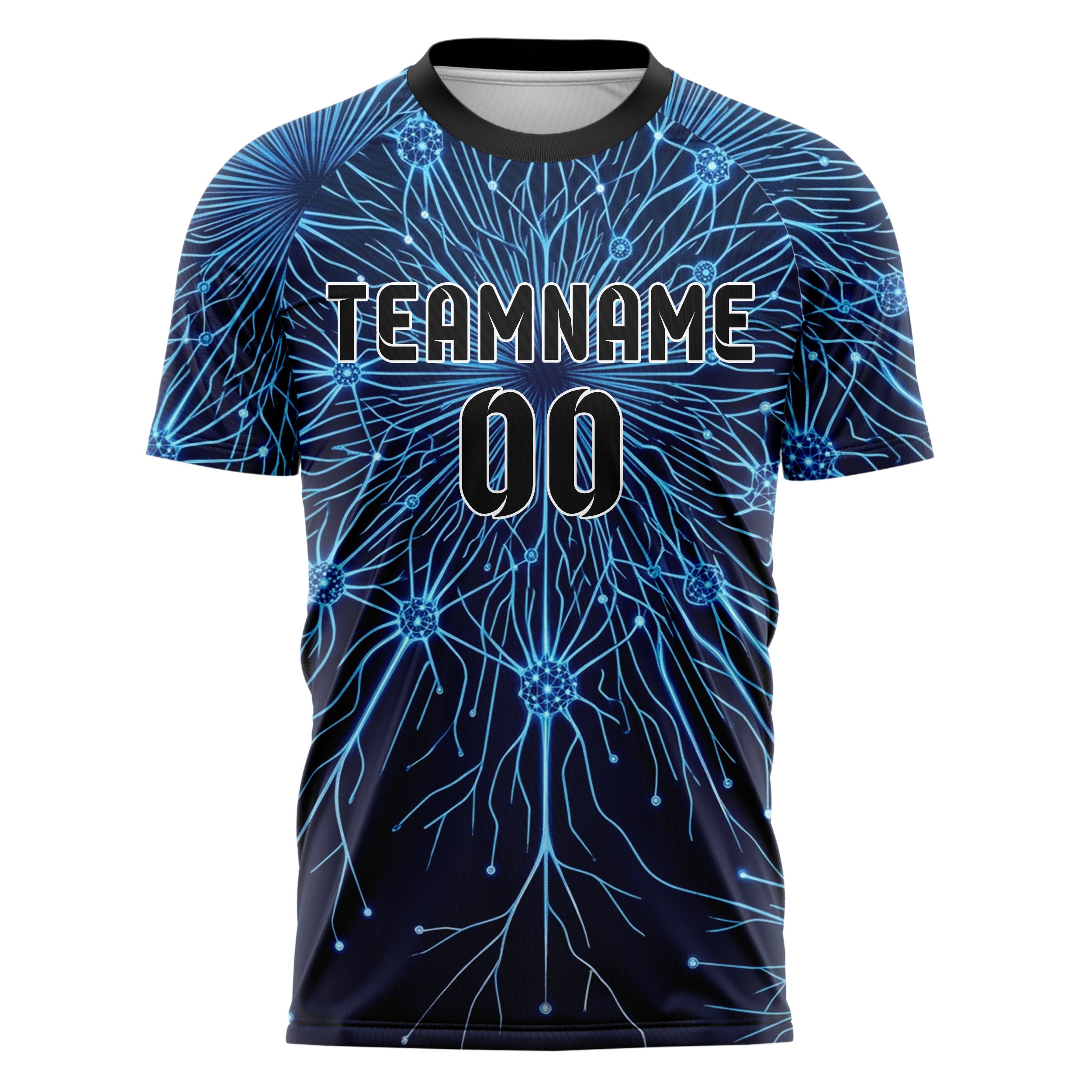Navy Blue Neon Silver Neural Network Web Custom Soccer Jersey