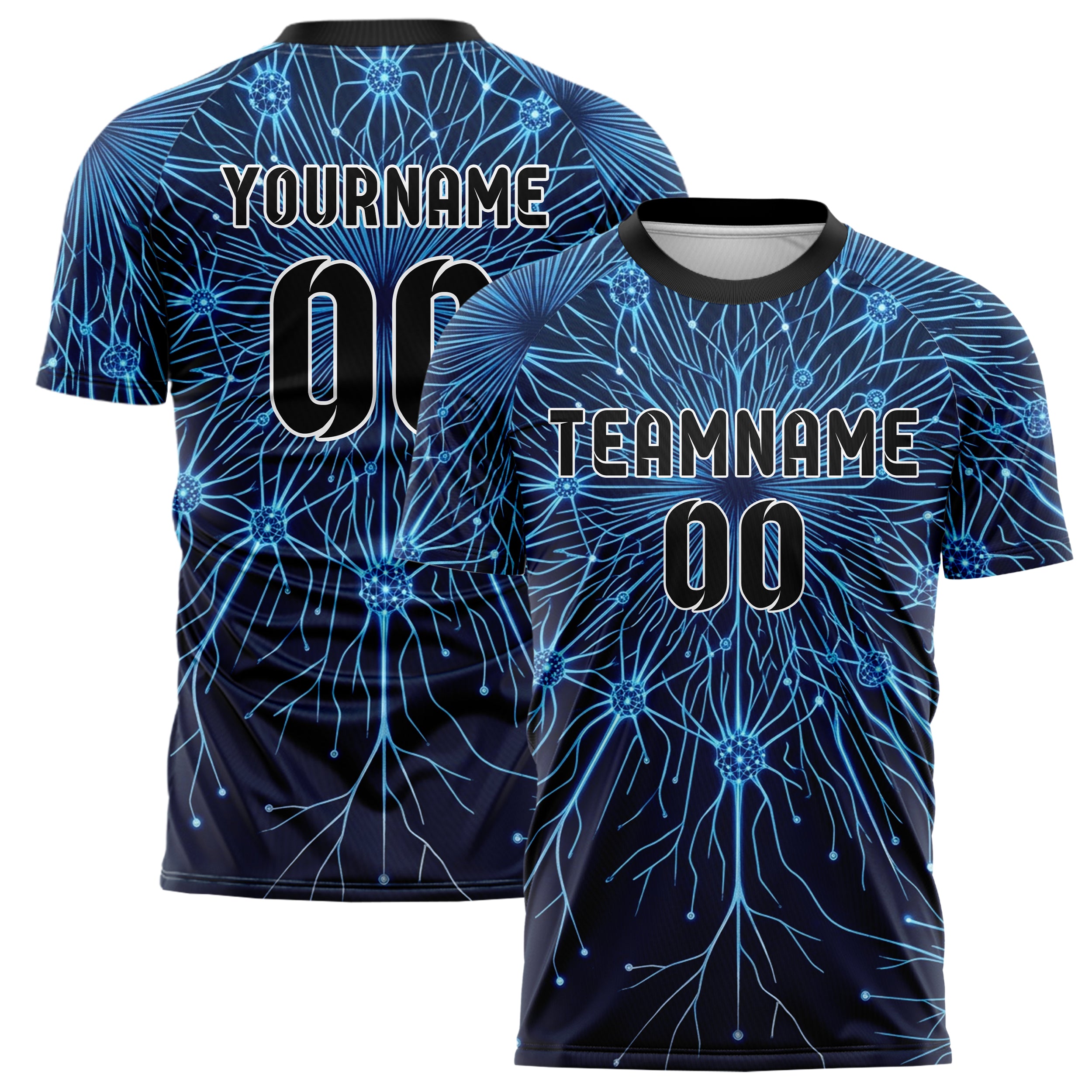 Navy Blue Neon Silver Neural Network Web Custom Soccer Jersey