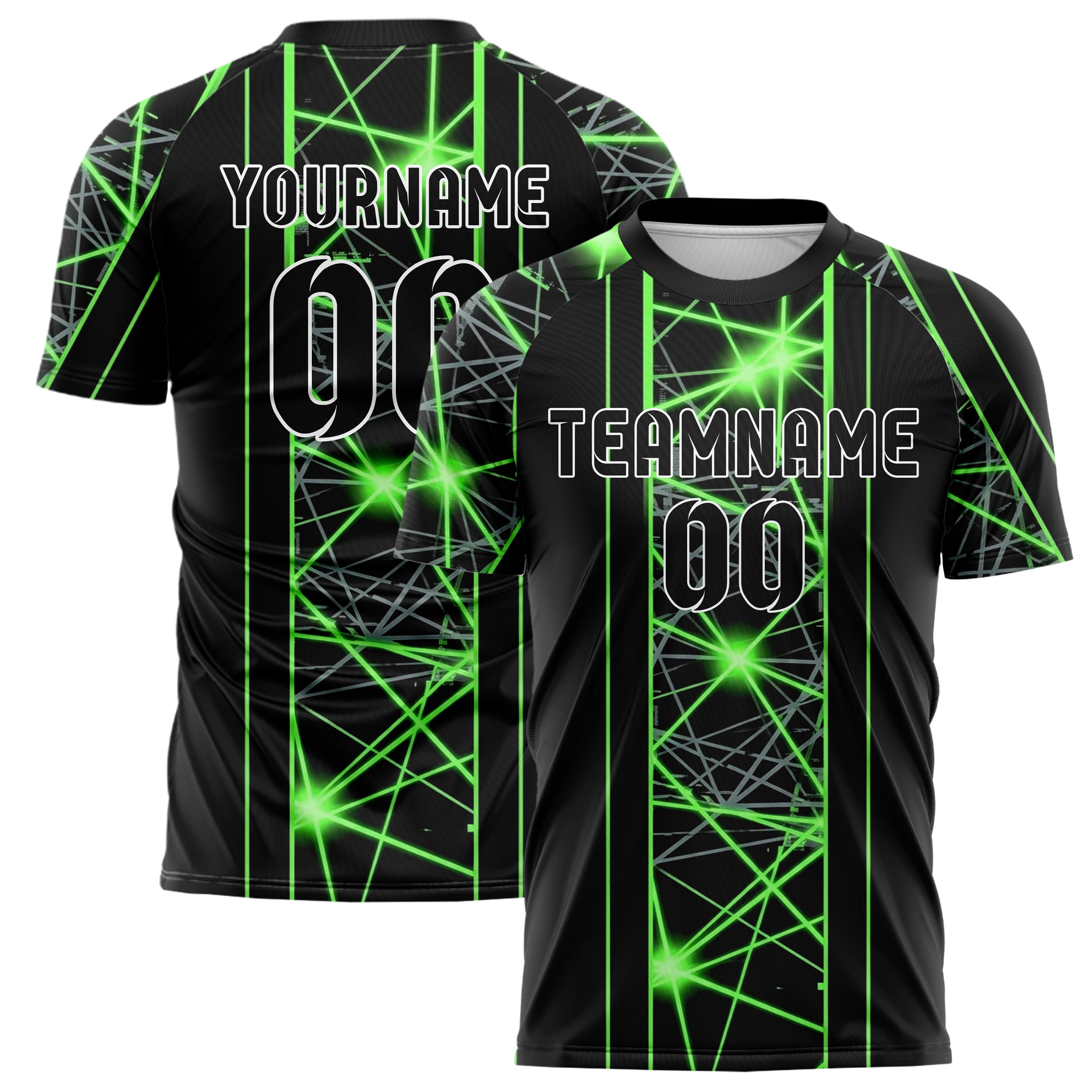 Black Neon Green Grey Laser Grid Arena Custom Soccer Jersey