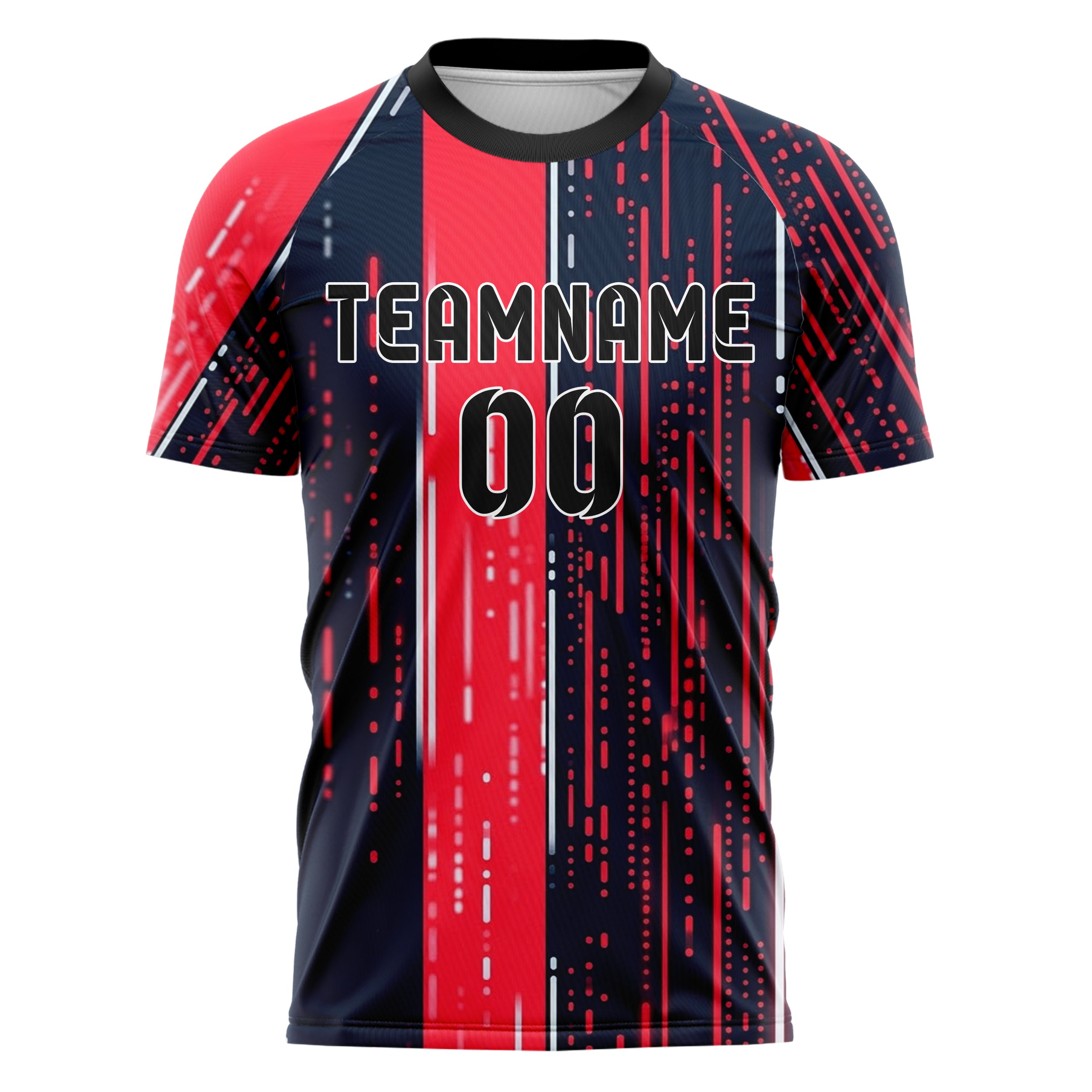 Dark Blue Red Neon Binary Rain Cascade Custom Soccer Jersey