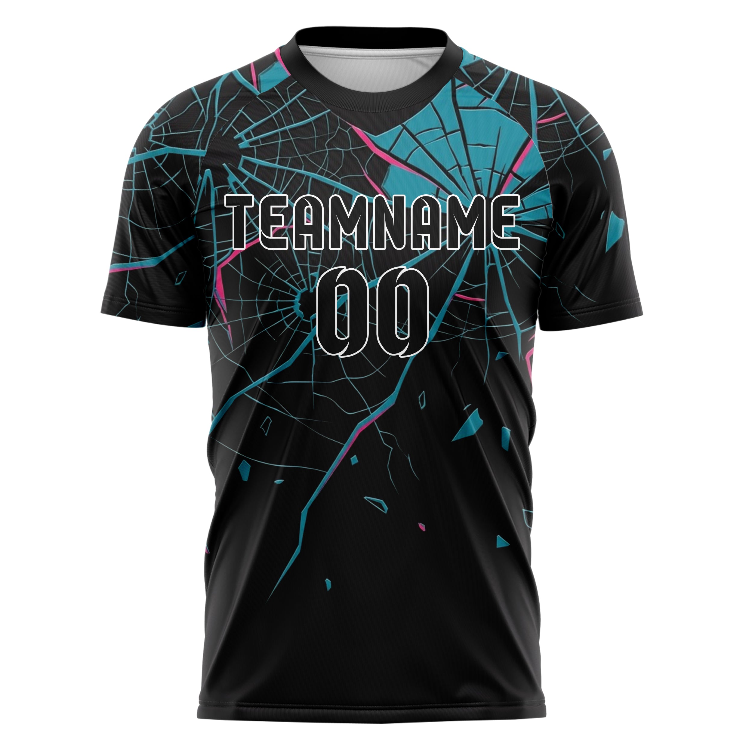 Black Cyan Magenta Shattered Screen Crack Custom Soccer Jersey