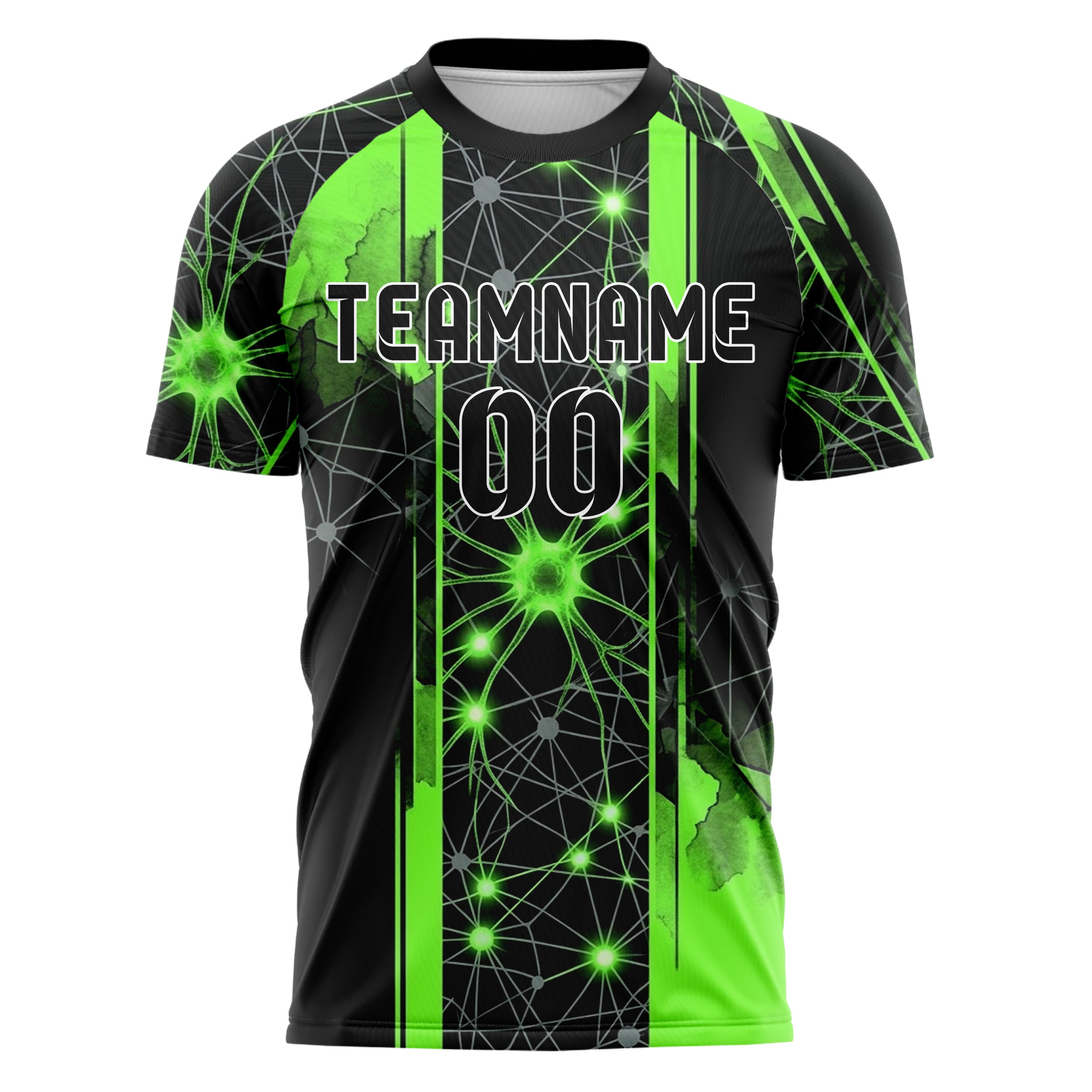 Black Neon Green Grey Neural Network Web Custom Soccer Jersey