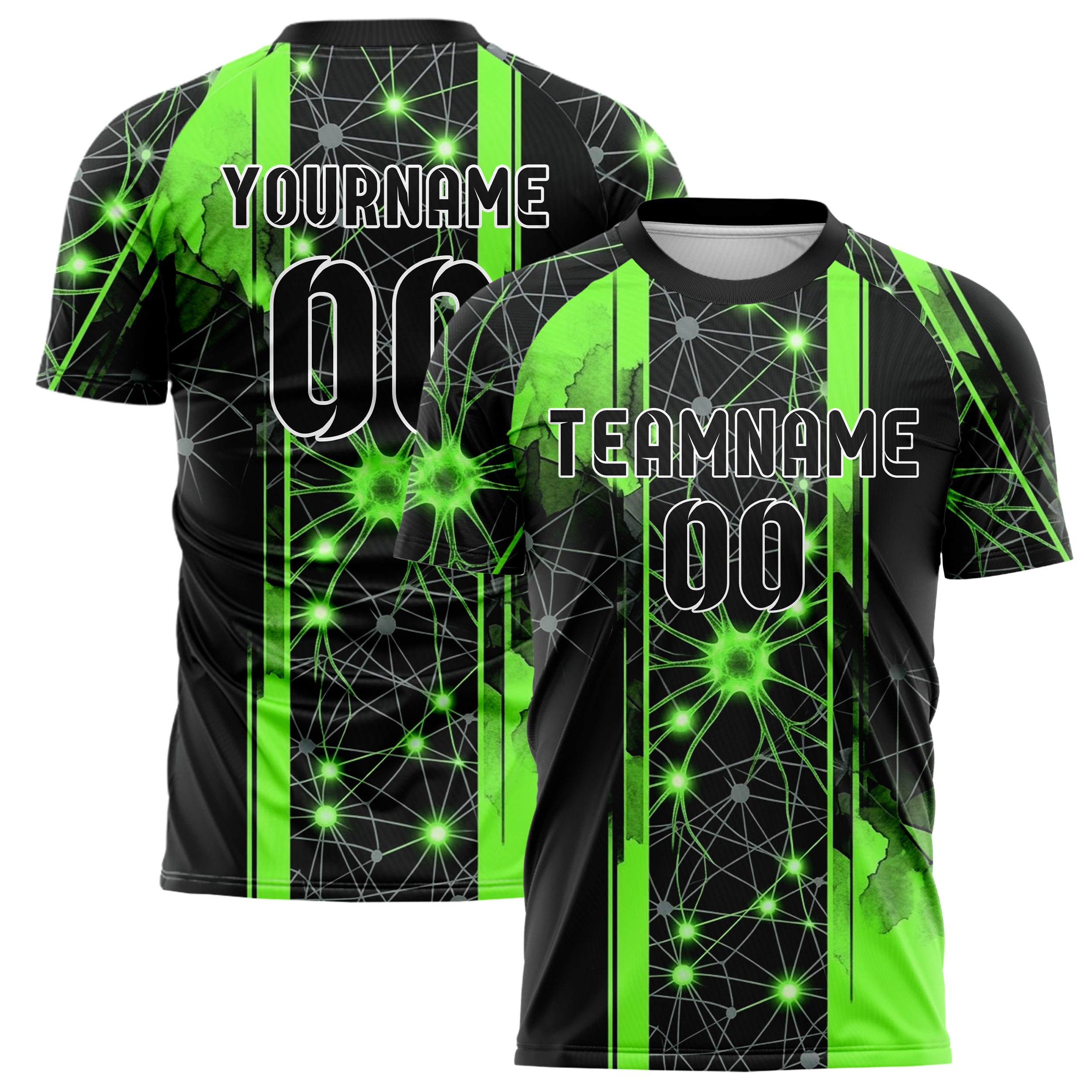 Black Neon Green Grey Neural Network Web Custom Soccer Jersey