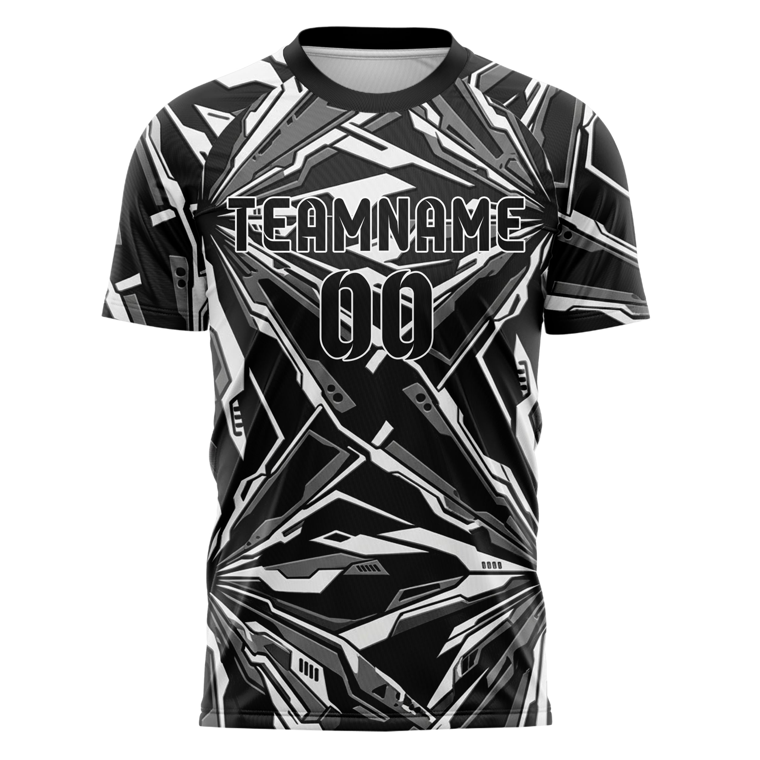 Black White Grey Mecha Armor Panel Custom Soccer Jersey