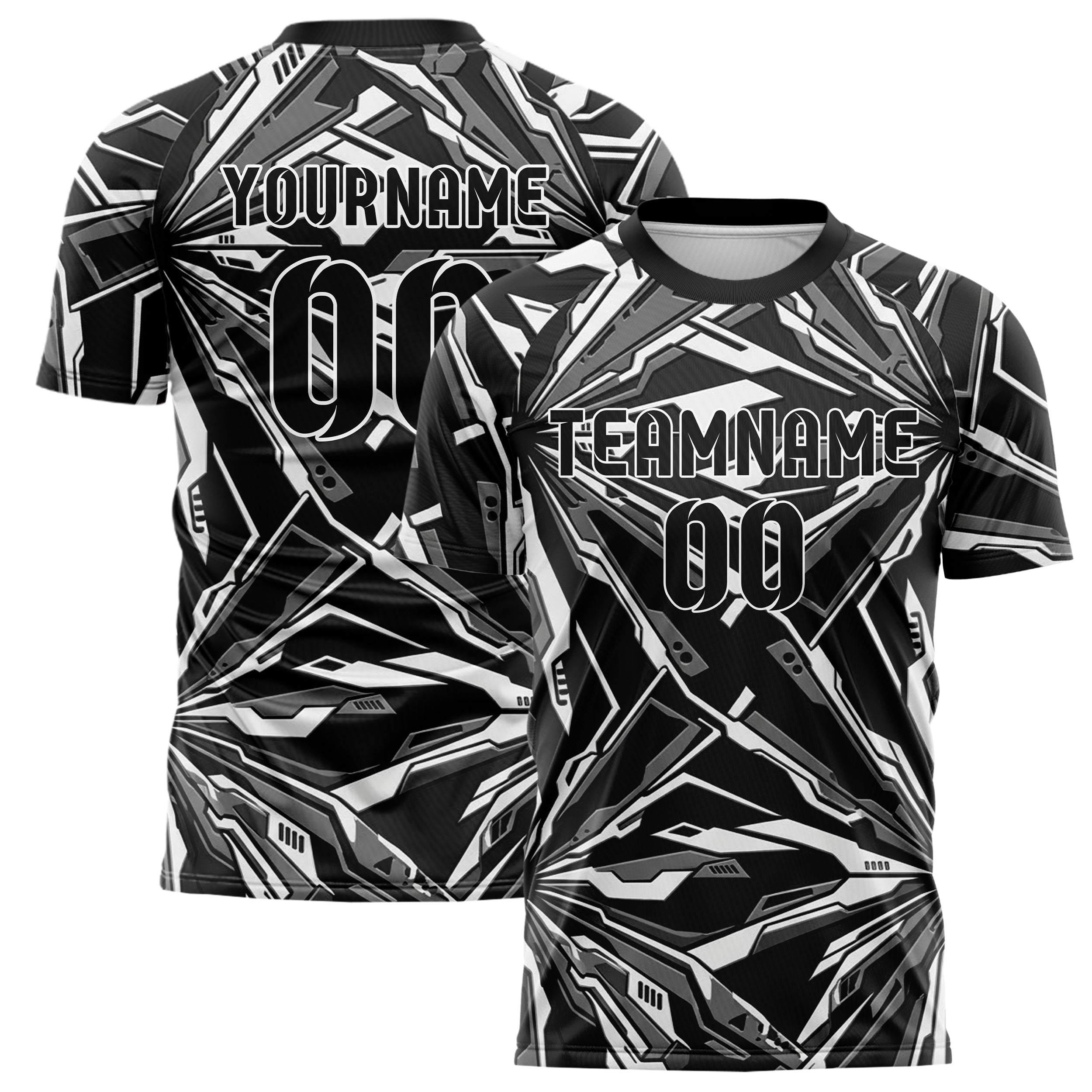 Black White Grey Mecha Armor Panel Custom Soccer Jersey