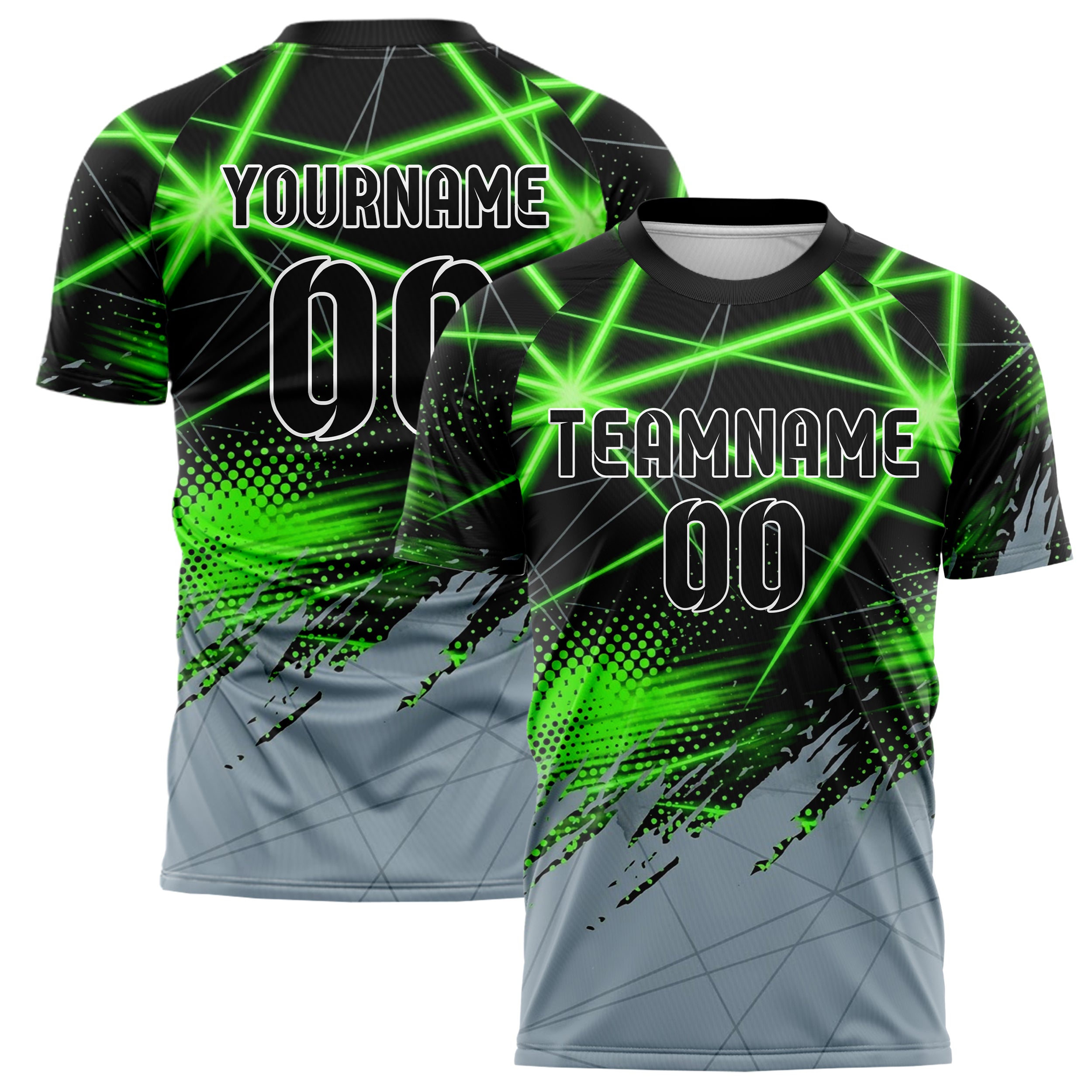 Black Neon Green Grey Laser Grid Arena Custom Soccer Jersey