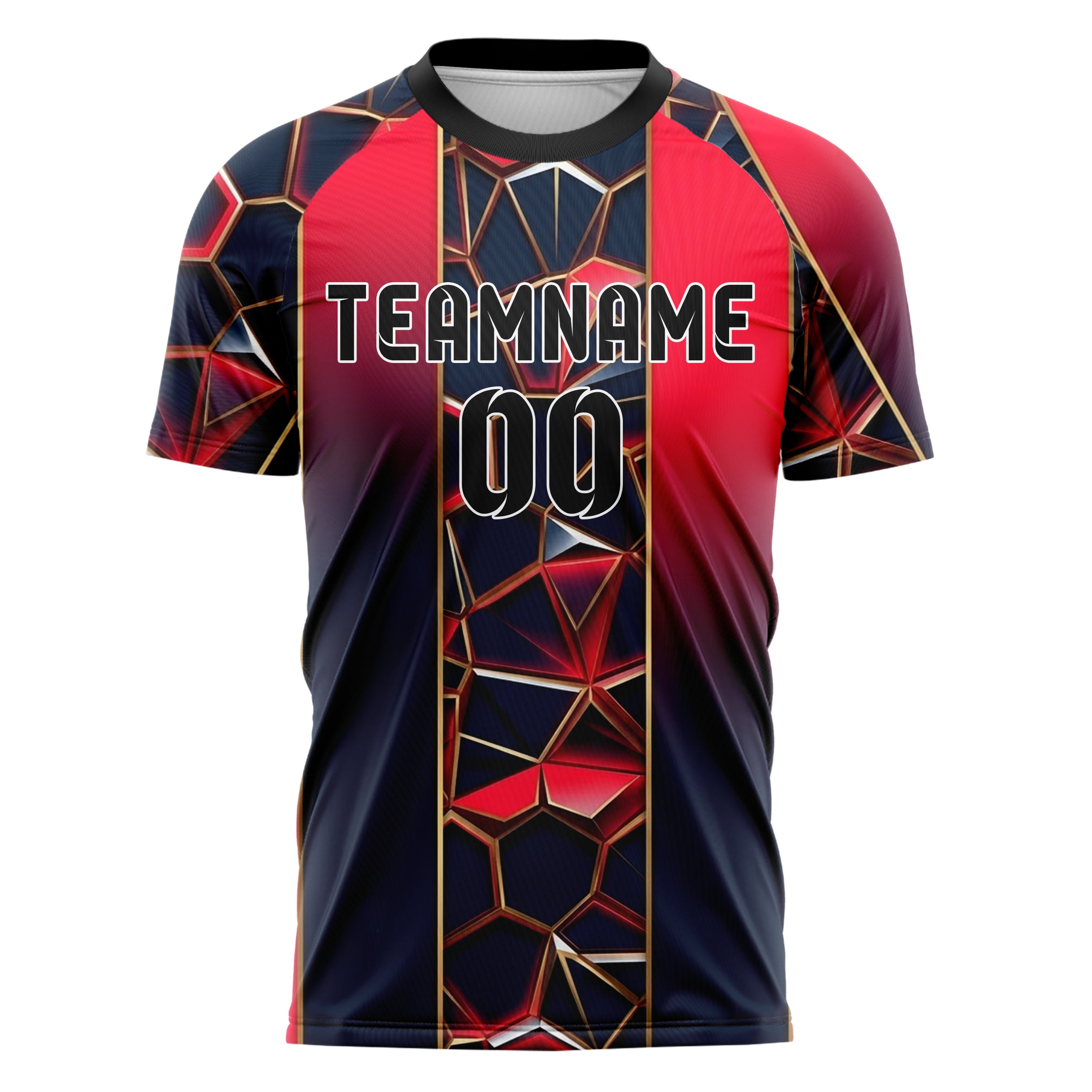 Dark Blue Red Neon Black Gold Geometric Custom Soccer Jersey