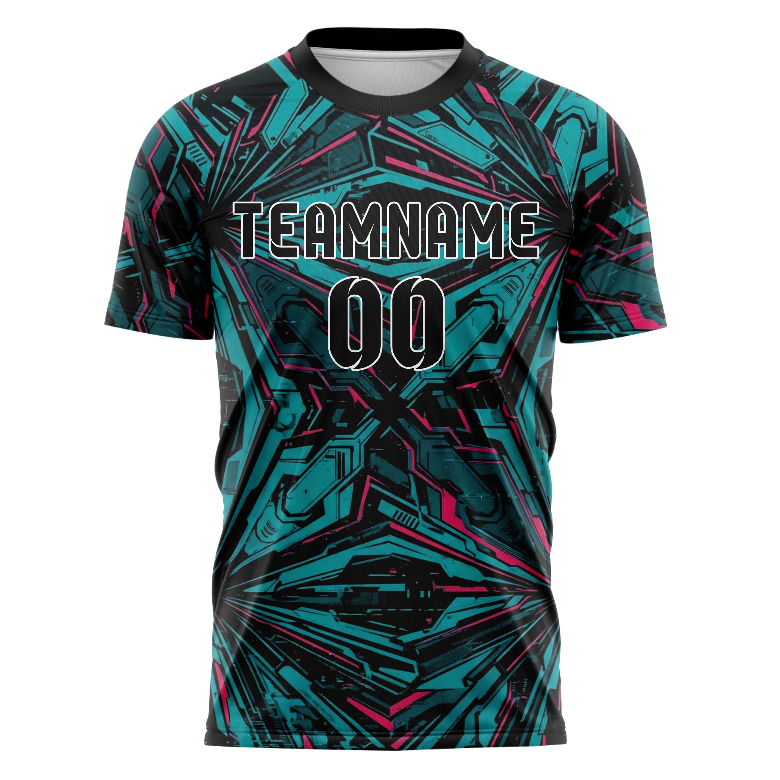 Black Cyan Magenta Mecha Armor Panel Custom Soccer Jersey