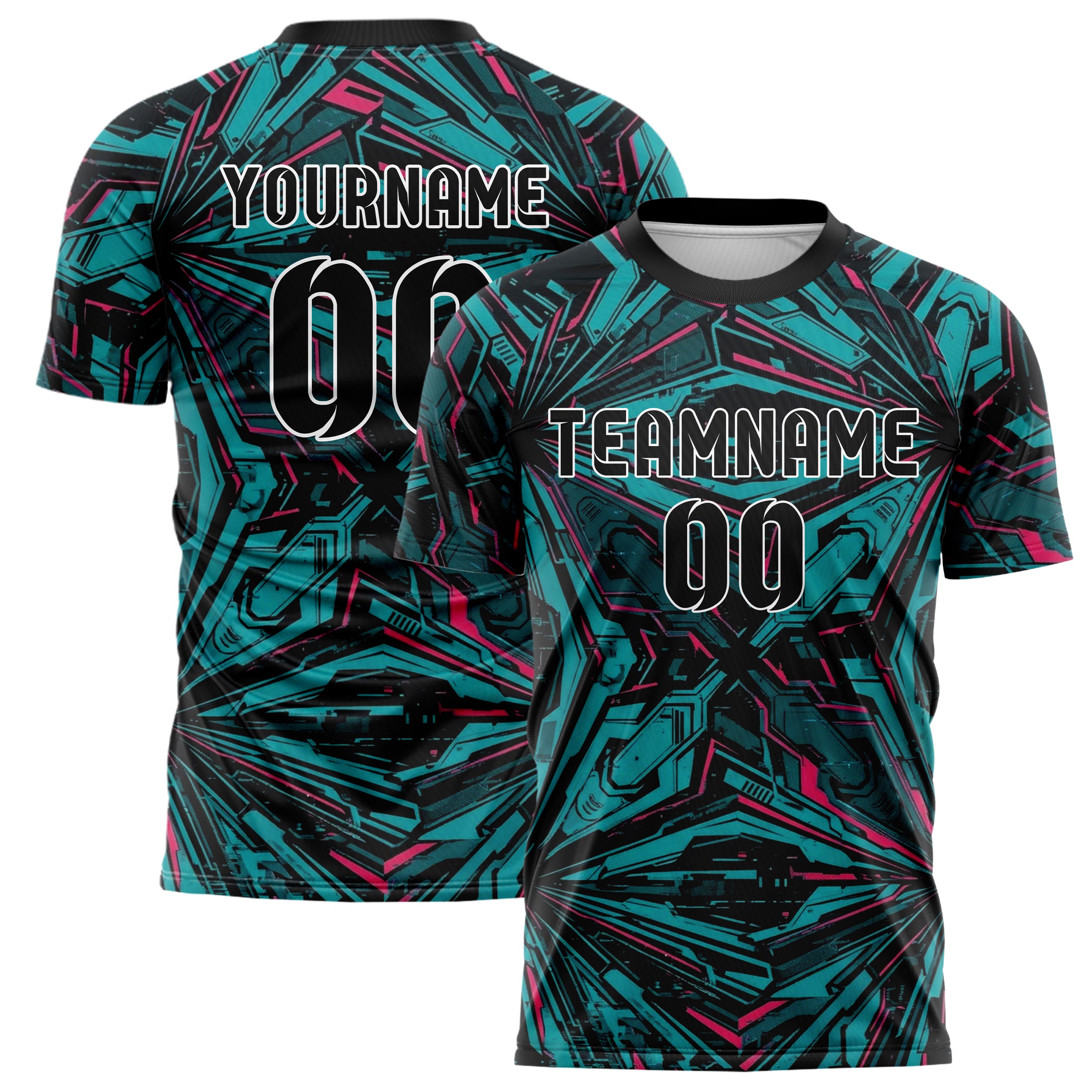 Black Cyan Magenta Mecha Armor Panel Custom Soccer Jersey