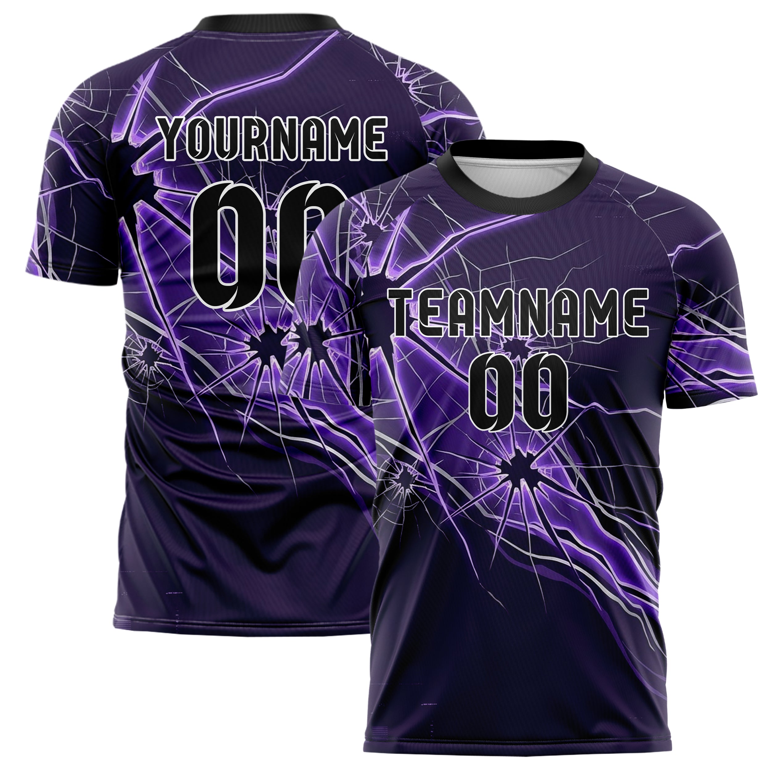 Purple Violet Silver Shattered Screen Crack Custom Soccer Jersey