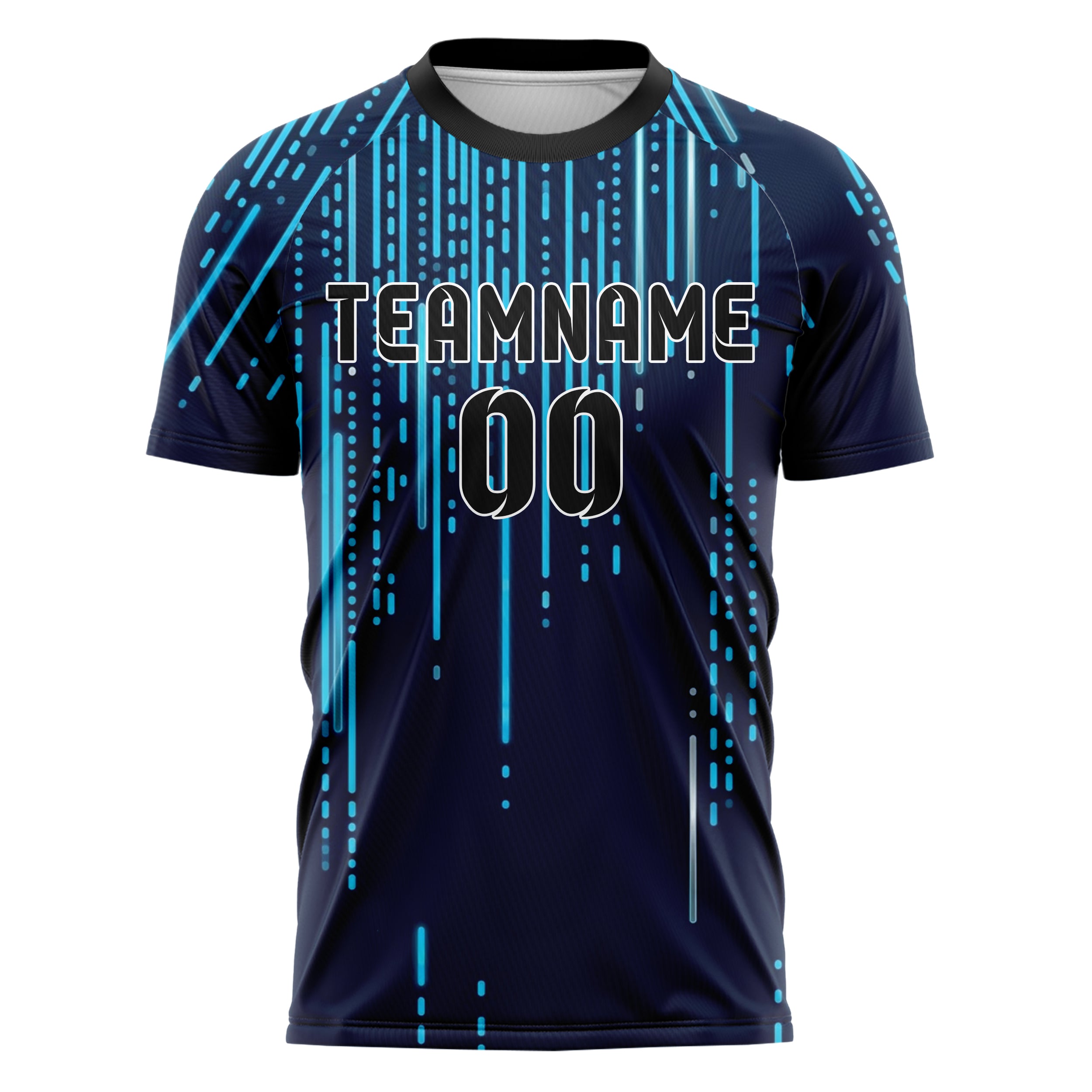 Navy Blue Neon Silver Binary Rain Cascade Custom Soccer Jersey