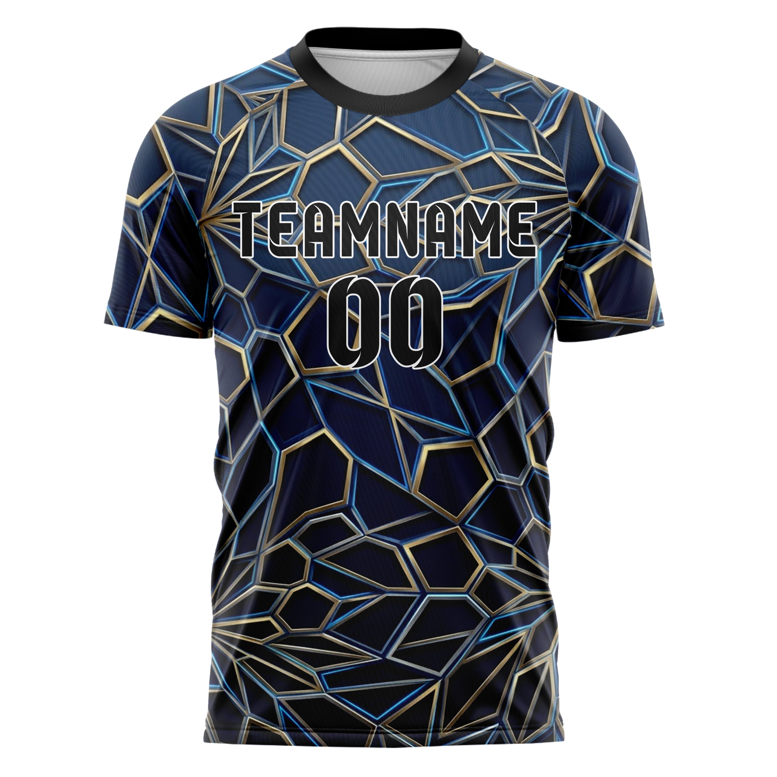 Navy Blue Neon Silver Black Gold Geometric Custom Soccer Jersey
