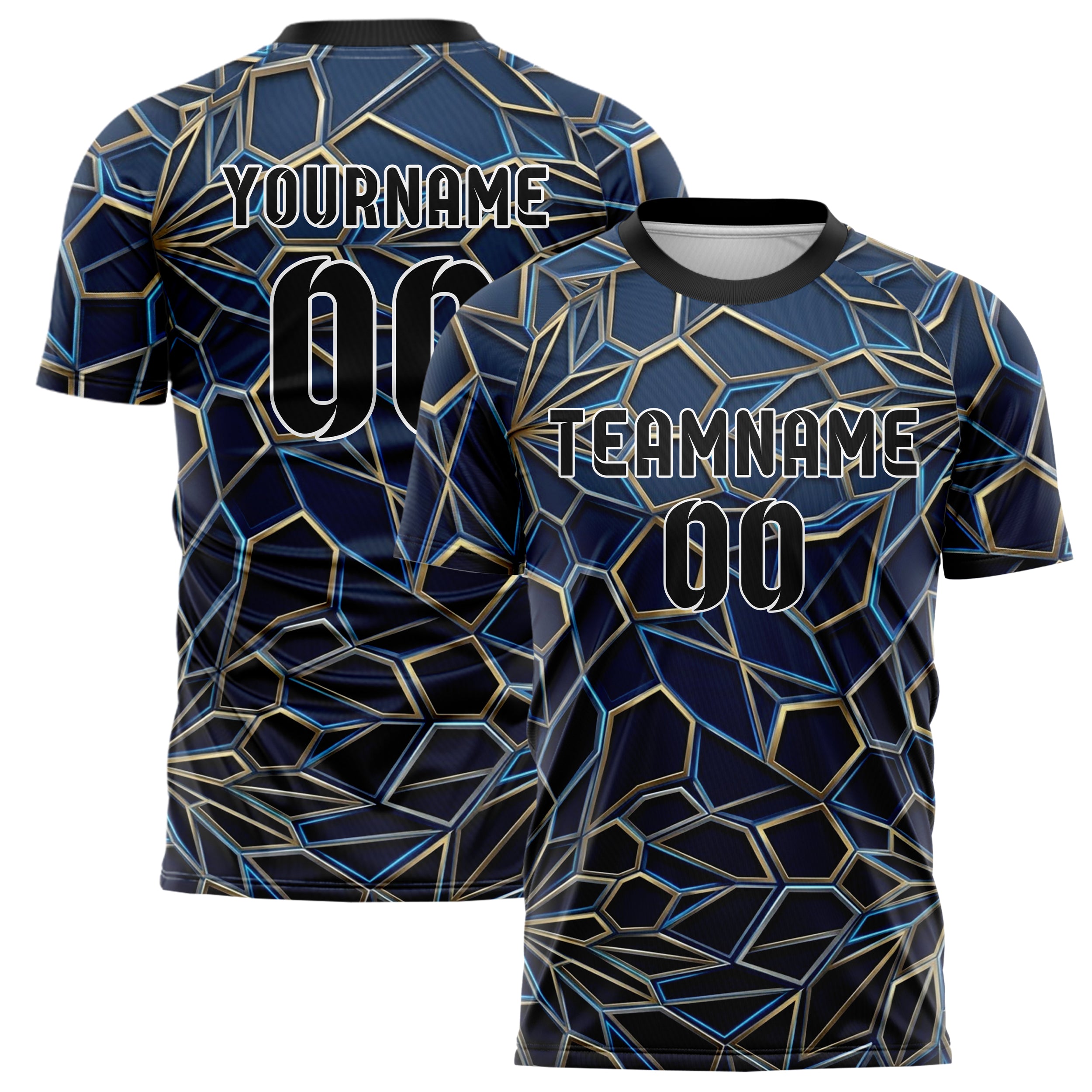 Navy Blue Neon Silver Black Gold Geometric Custom Soccer Jersey