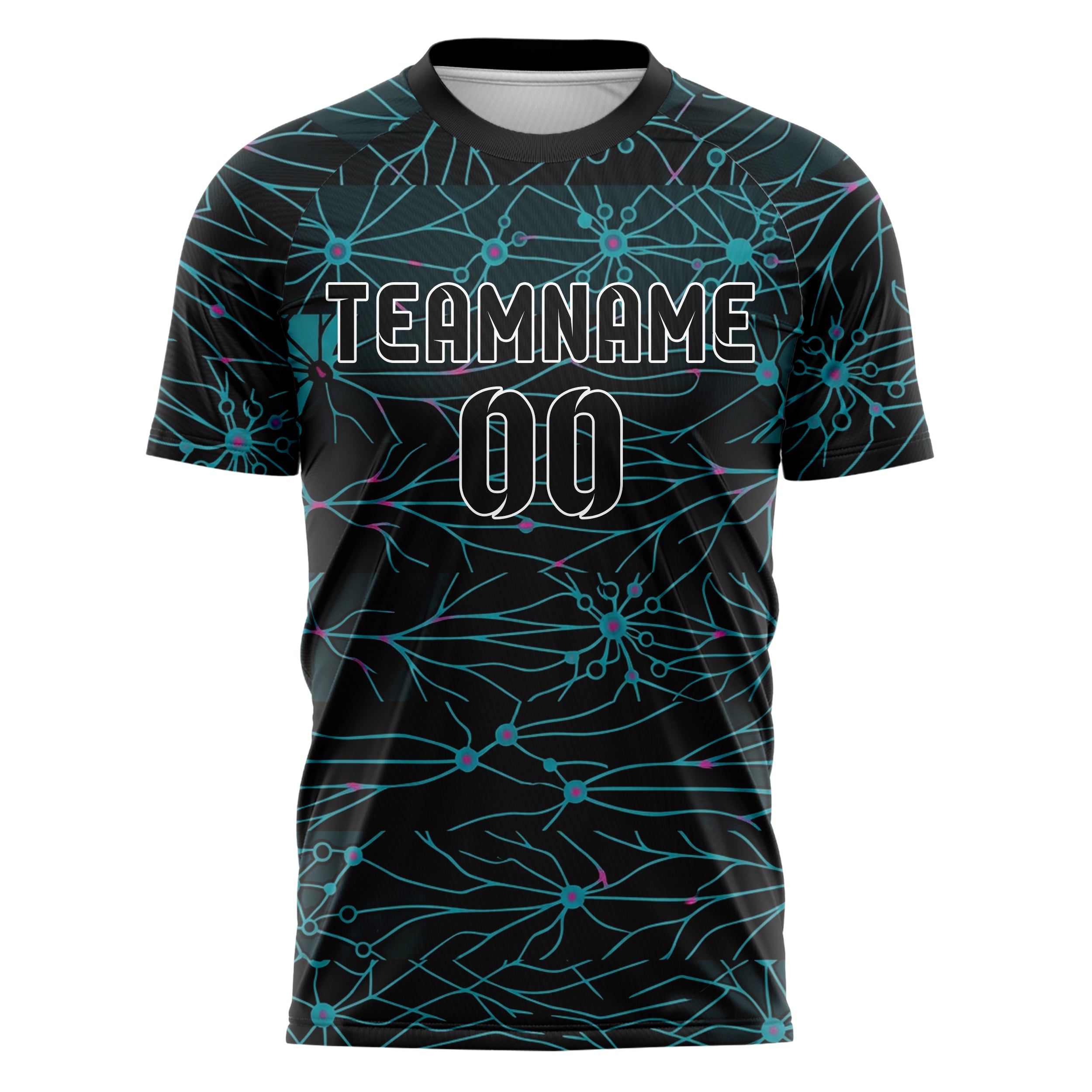Black Cyan Magenta Neural Network Web Custom Soccer Jersey