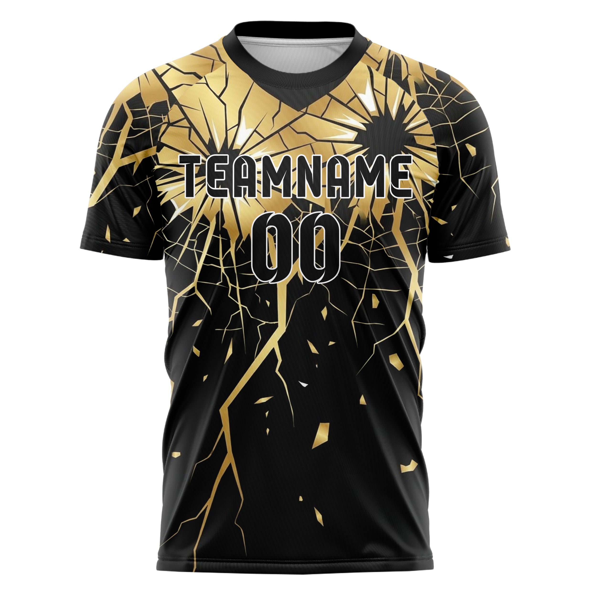 Black Gold White Shattered Screen Crack Custom Soccer Jersey