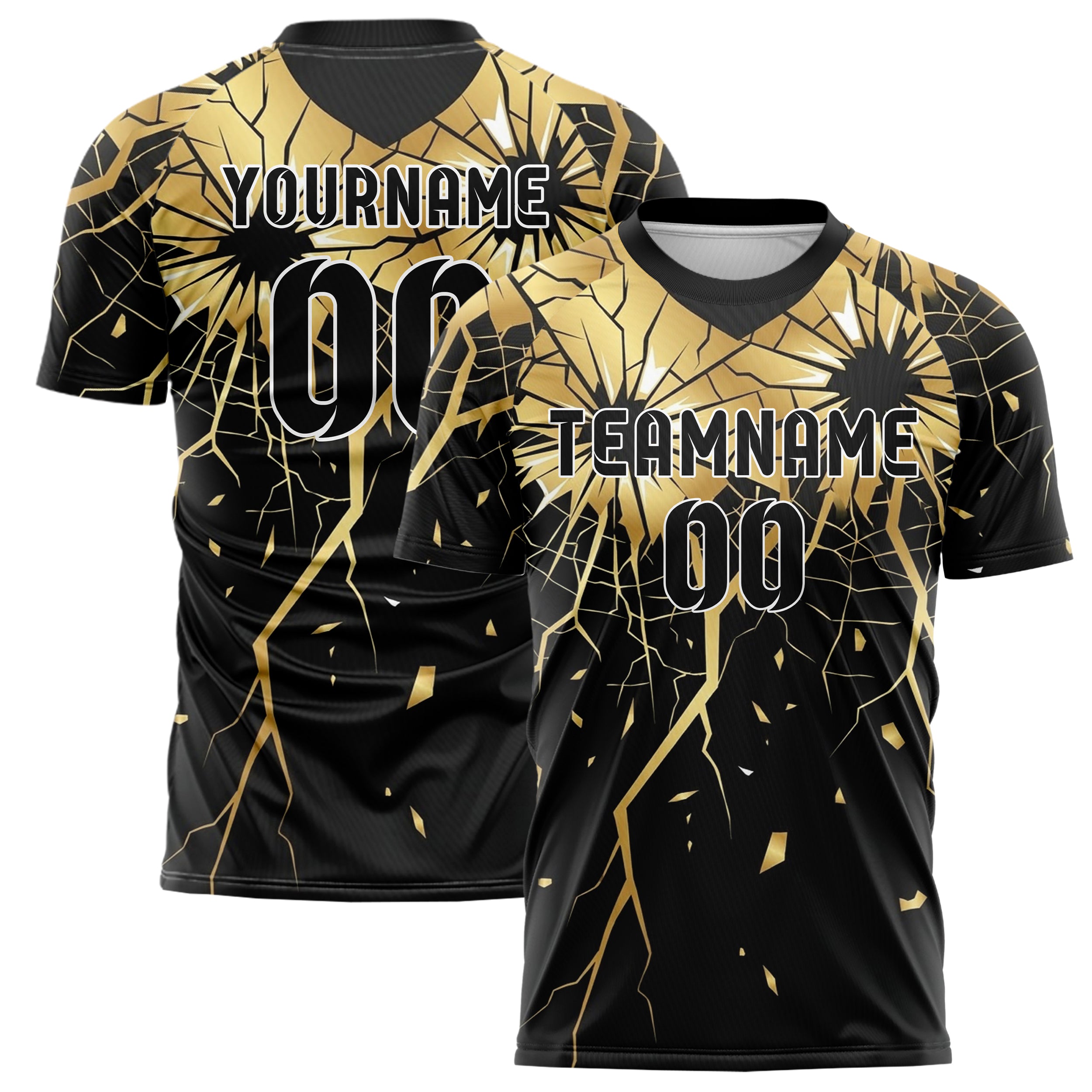 Black Gold White Shattered Screen Crack Custom Soccer Jersey