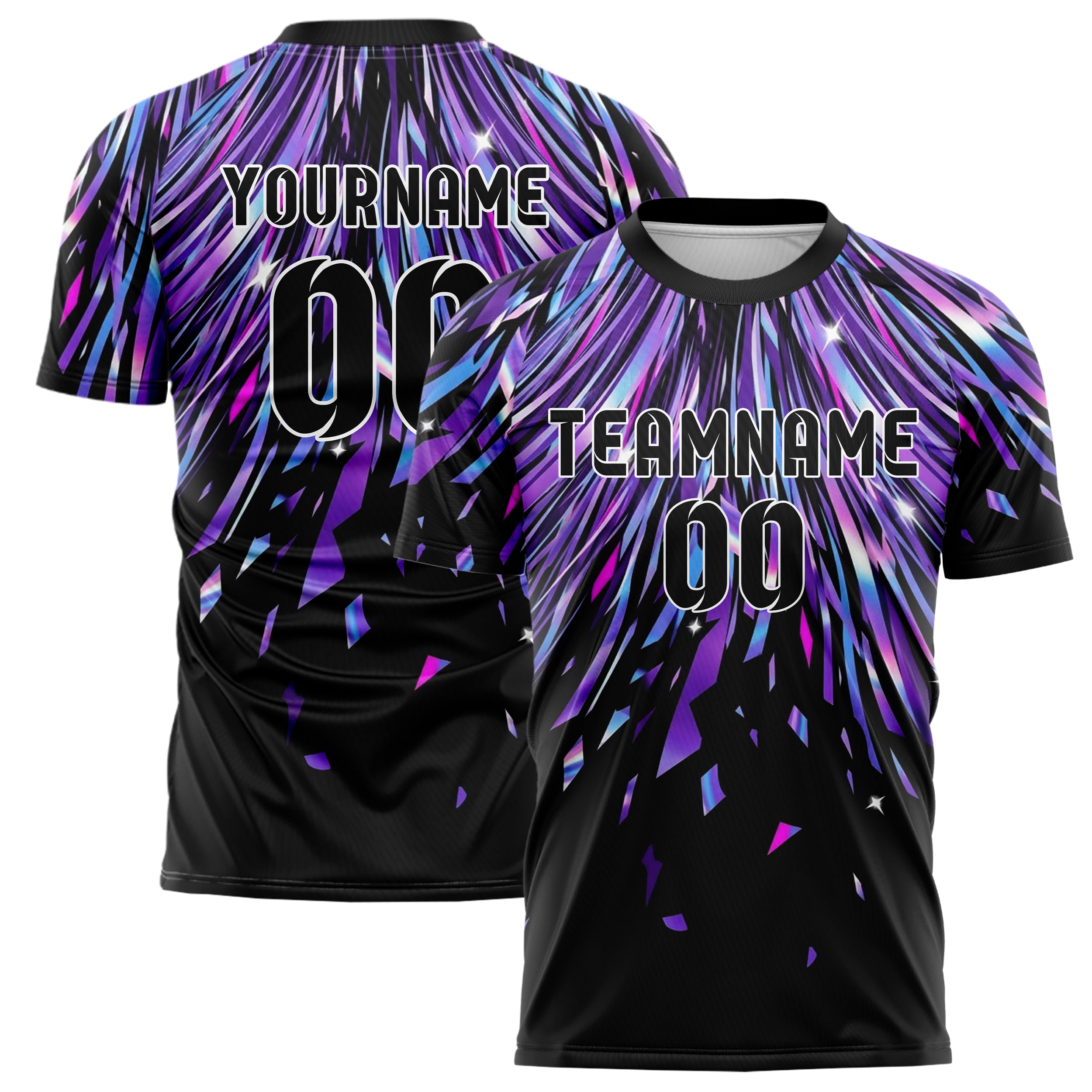 Black UV Purple Electric Blue Magenta White Liquid Light Rave Stream Custom Soccer Jersey
