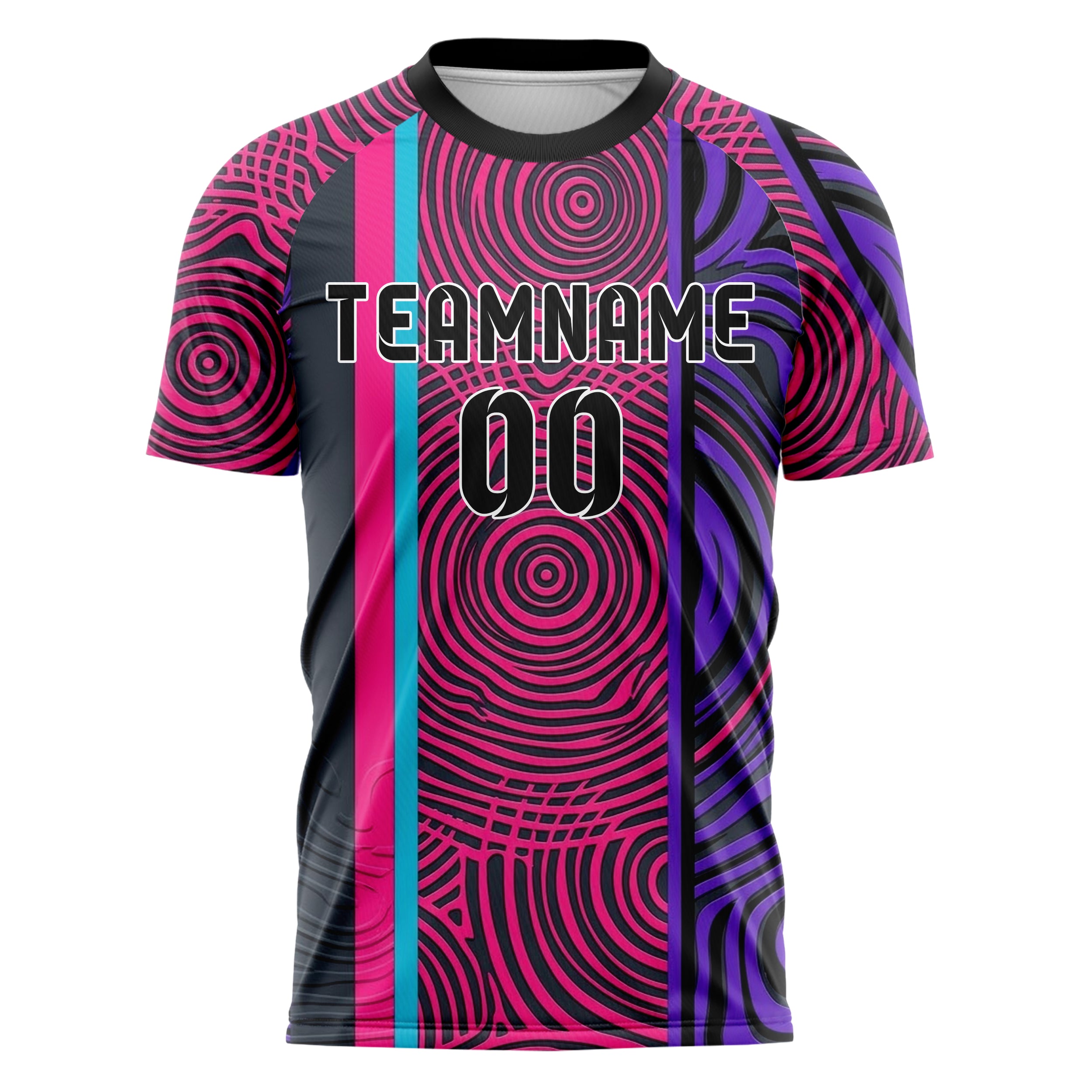 Charcoal Hot Pink Cyan Violet Black Psychedelic Ripple Network Custom Soccer Jersey