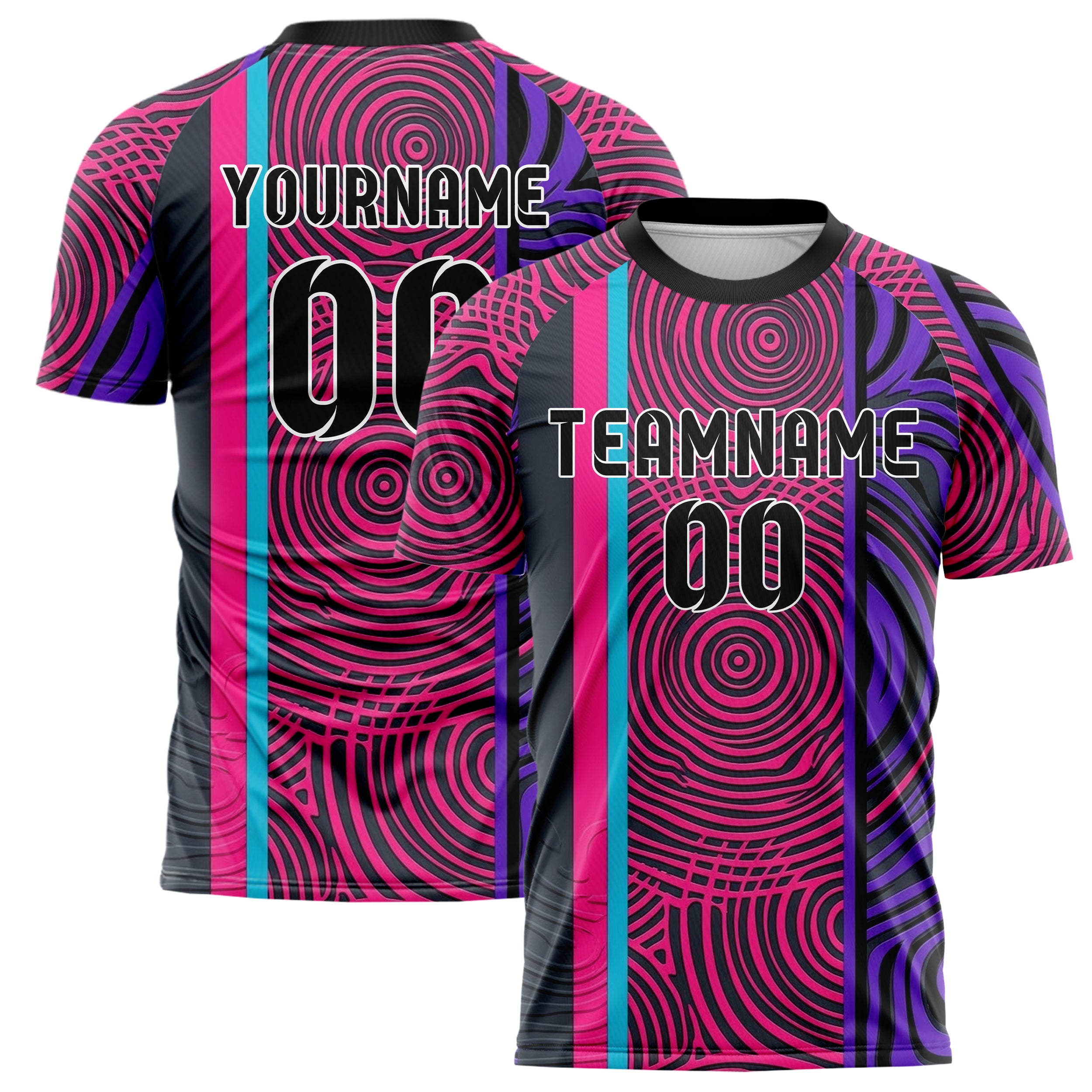 Charcoal Hot Pink Cyan Violet Black Psychedelic Ripple Network Custom Soccer Jersey