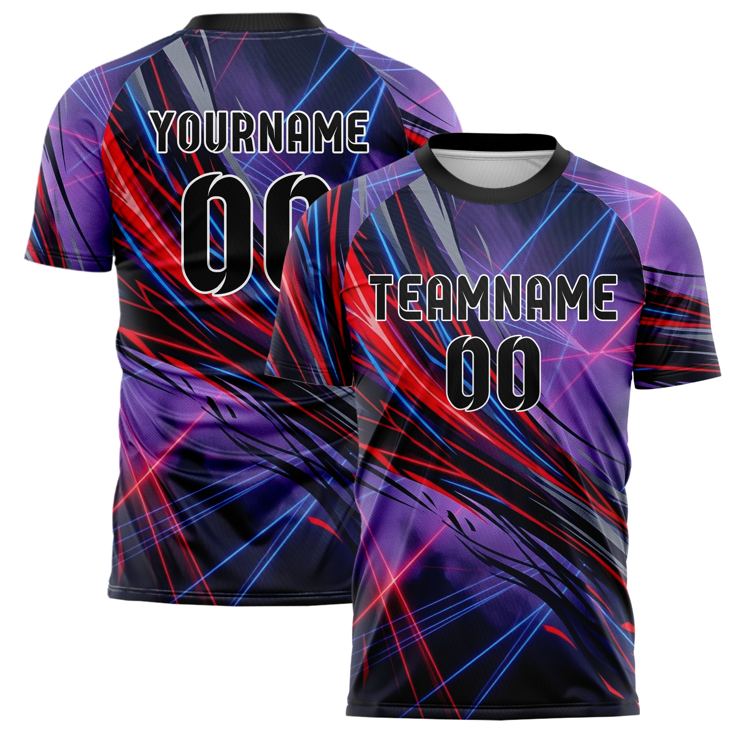 Midnight Red Neon Blue Neon Purple Grey Laserfog Grid Arena Custom Soccer Jersey