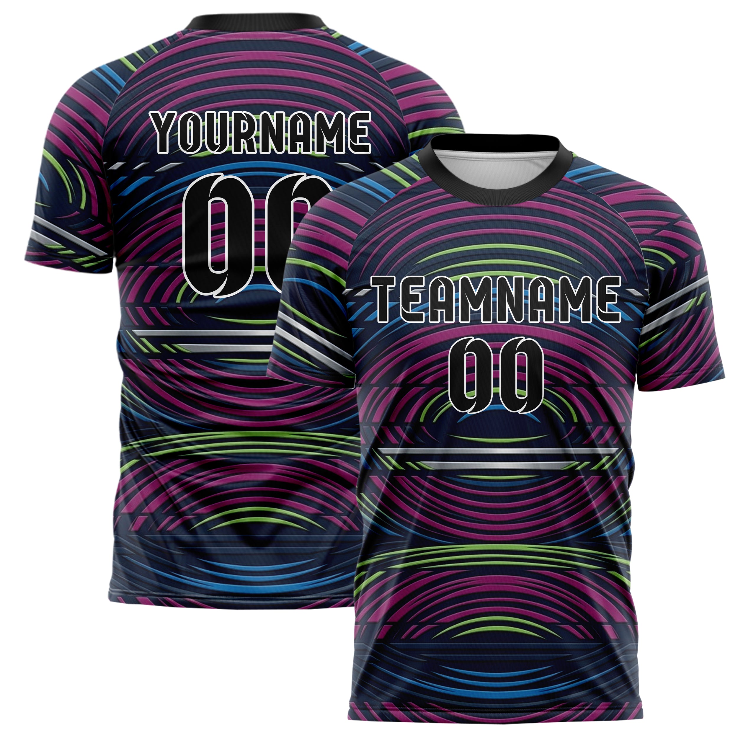 Navy Magenta Lime Blue Silver Neon Echo Bands Custom Soccer Jersey