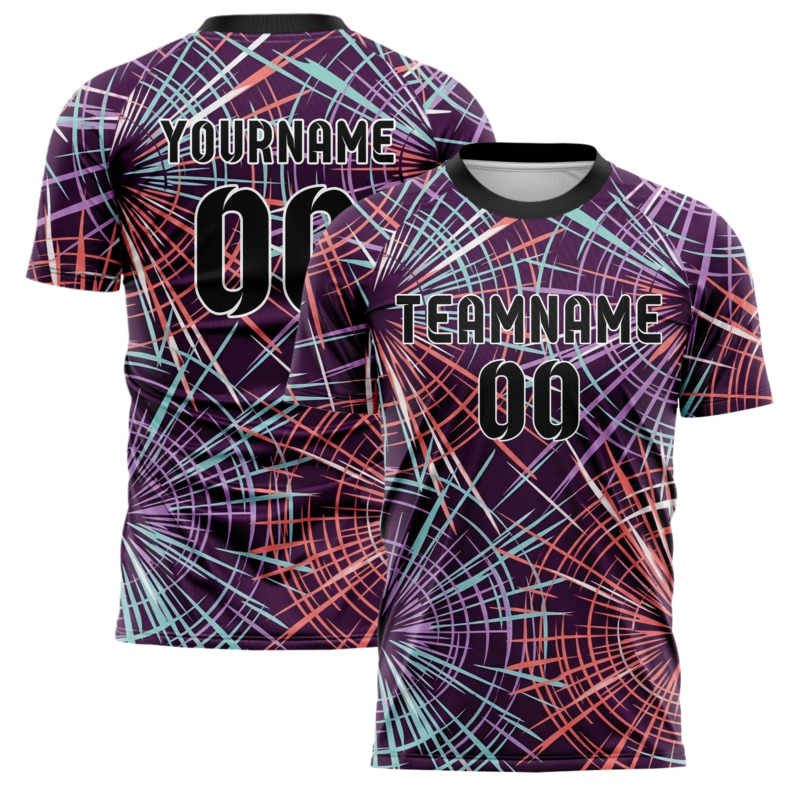 Plum Coral Aqua Lilac White Basspulse Eruption Custom Soccer Jersey