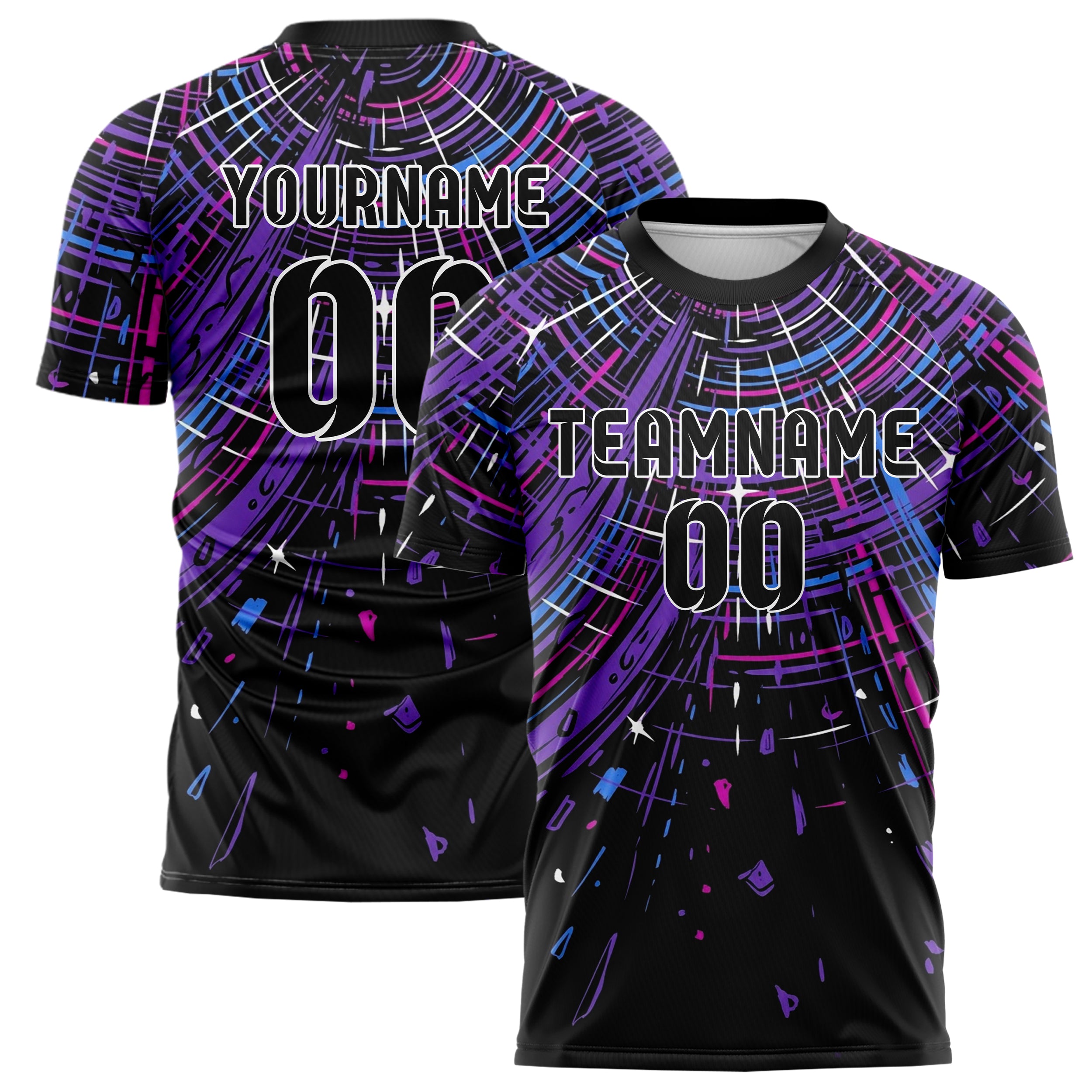 Black UV Purple Electric Blue Magenta White Strobering Web Custom Soccer Jersey