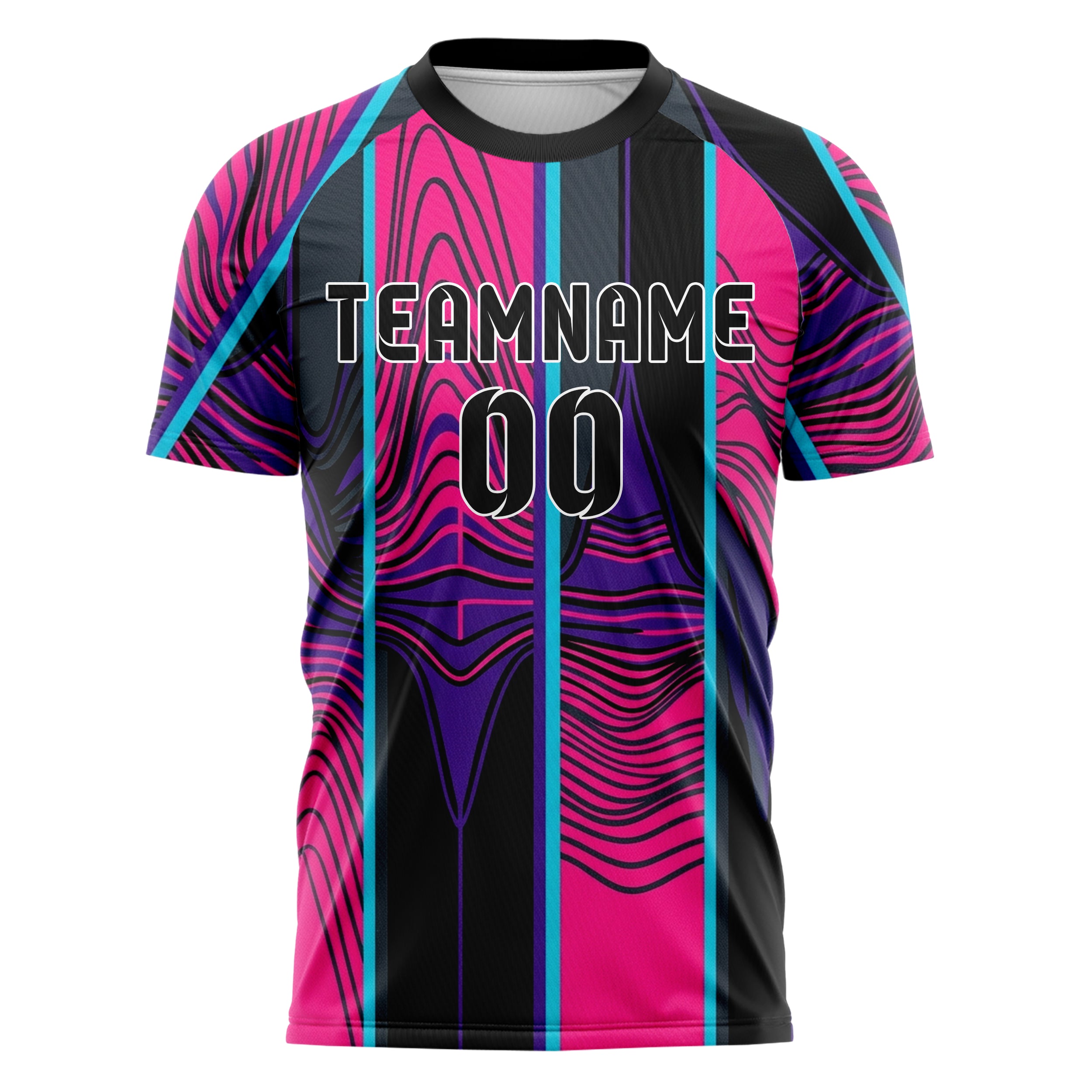 Charcoal Hot Pink Cyan Violet Black Aural Waveform Cascade Custom Soccer Jersey