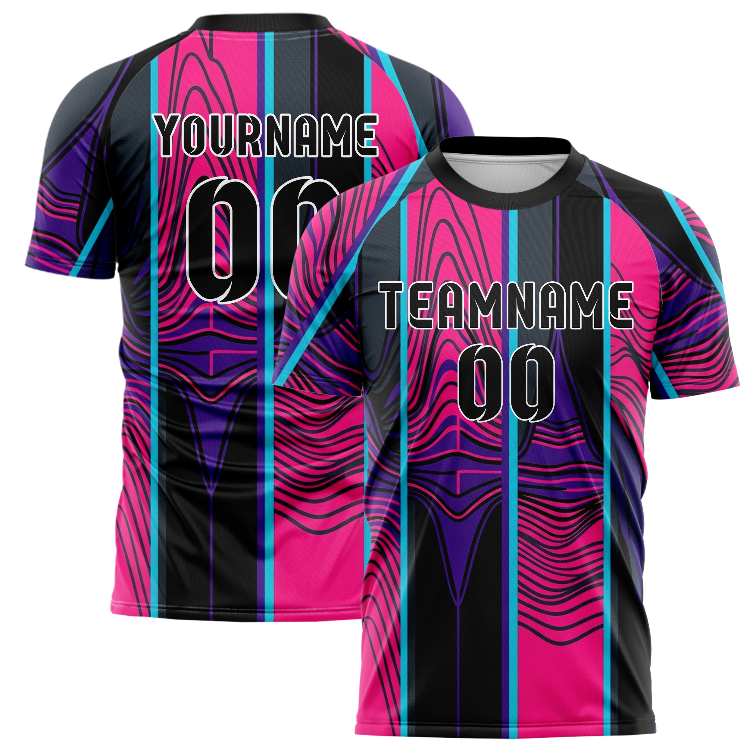Charcoal Hot Pink Cyan Violet Black Aural Waveform Cascade Custom Soccer Jersey