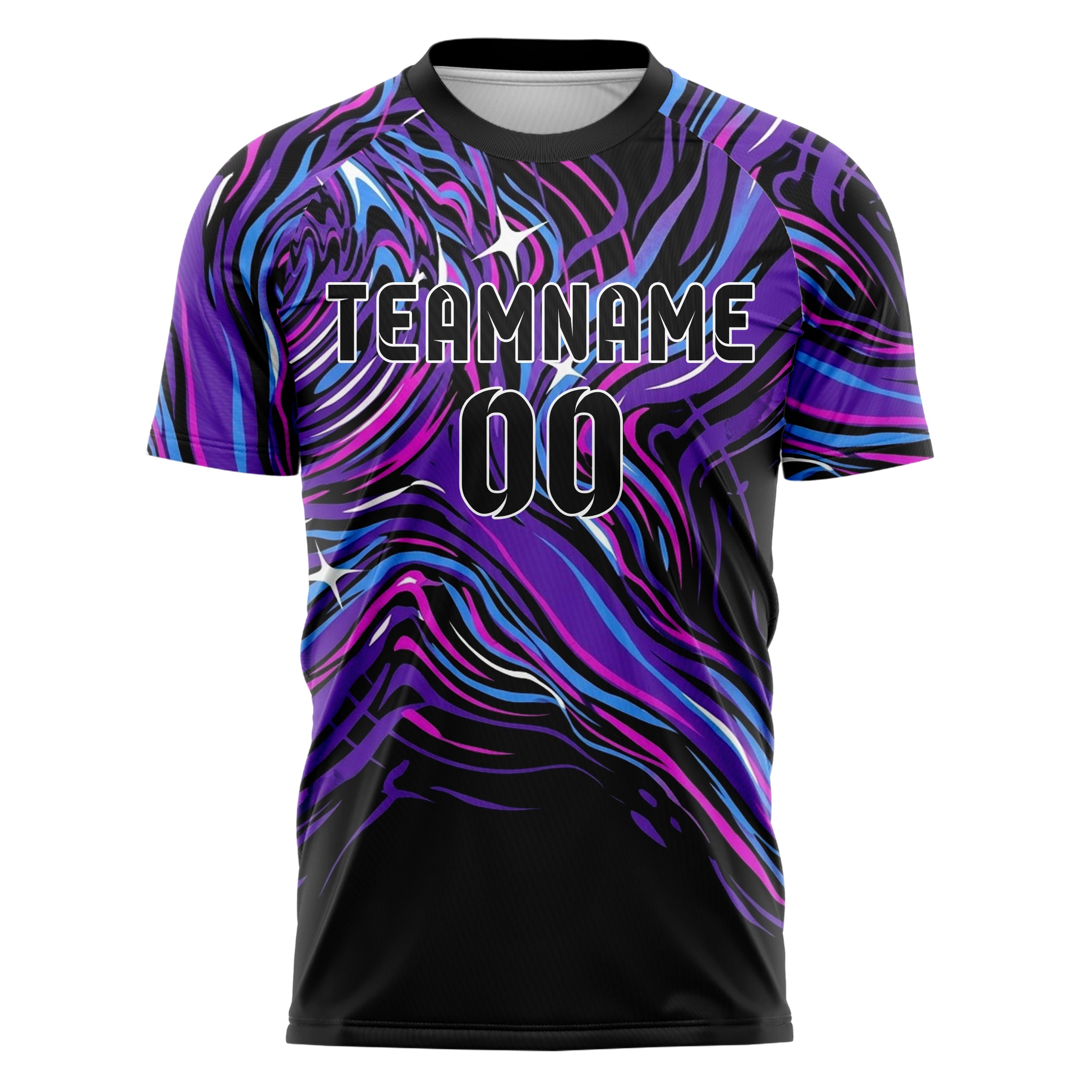 Black UV Purple Electric Blue Magenta White Psychedelic Ripple Network Custom Soccer Jersey