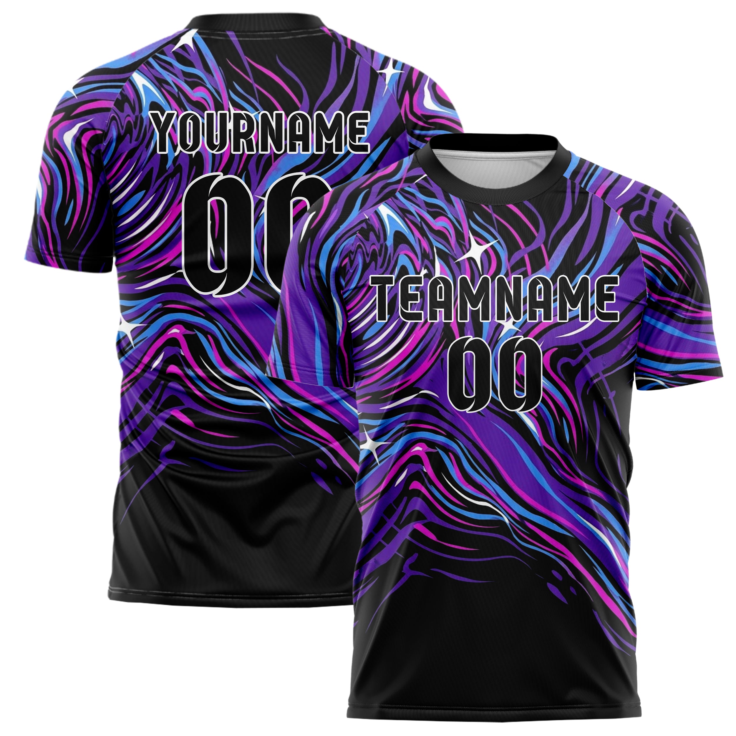 Black UV Purple Electric Blue Magenta White Psychedelic Ripple Network Custom Soccer Jersey