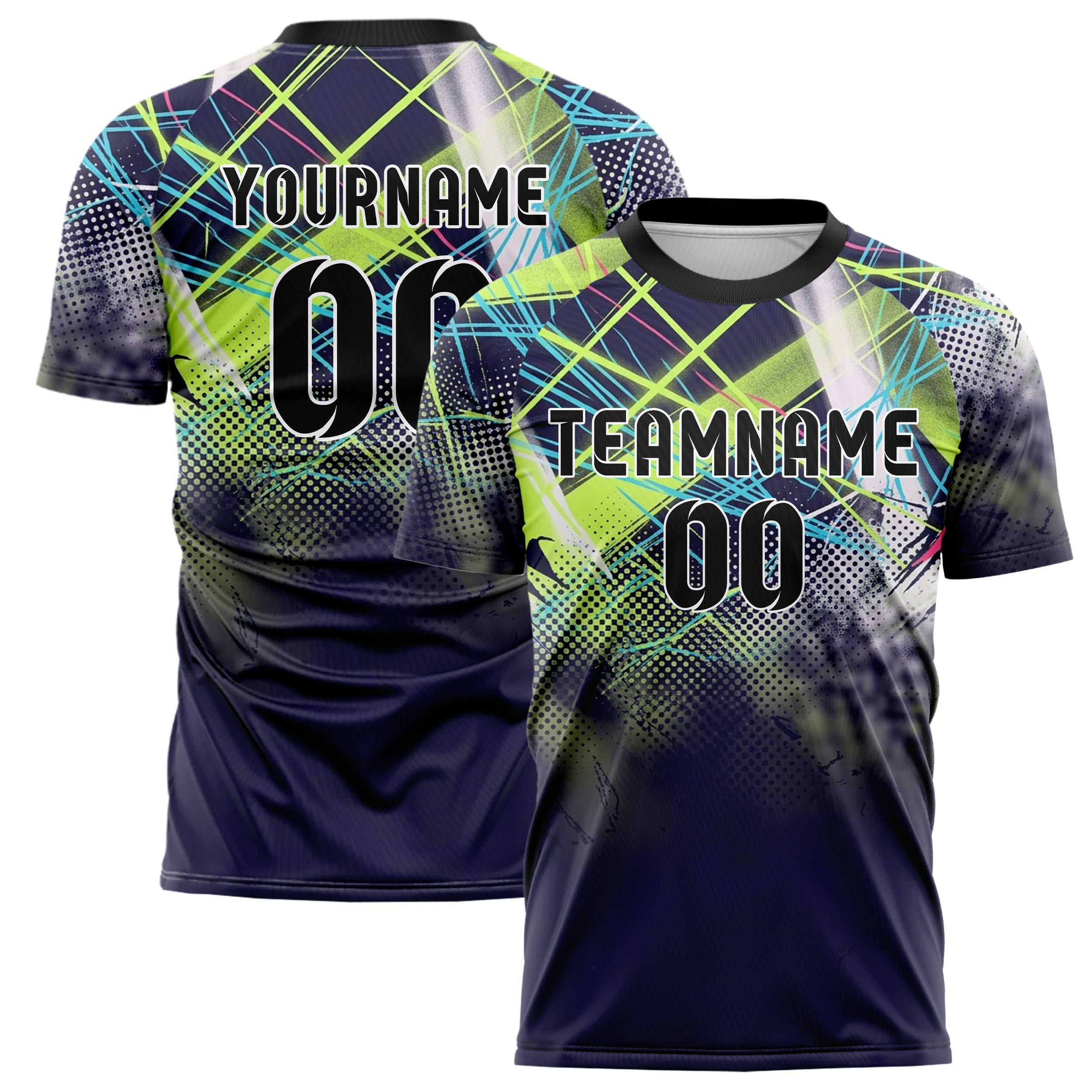 Indigo Acid Lime Cyan Pink White Laserfog Grid Arena Custom Soccer Jersey