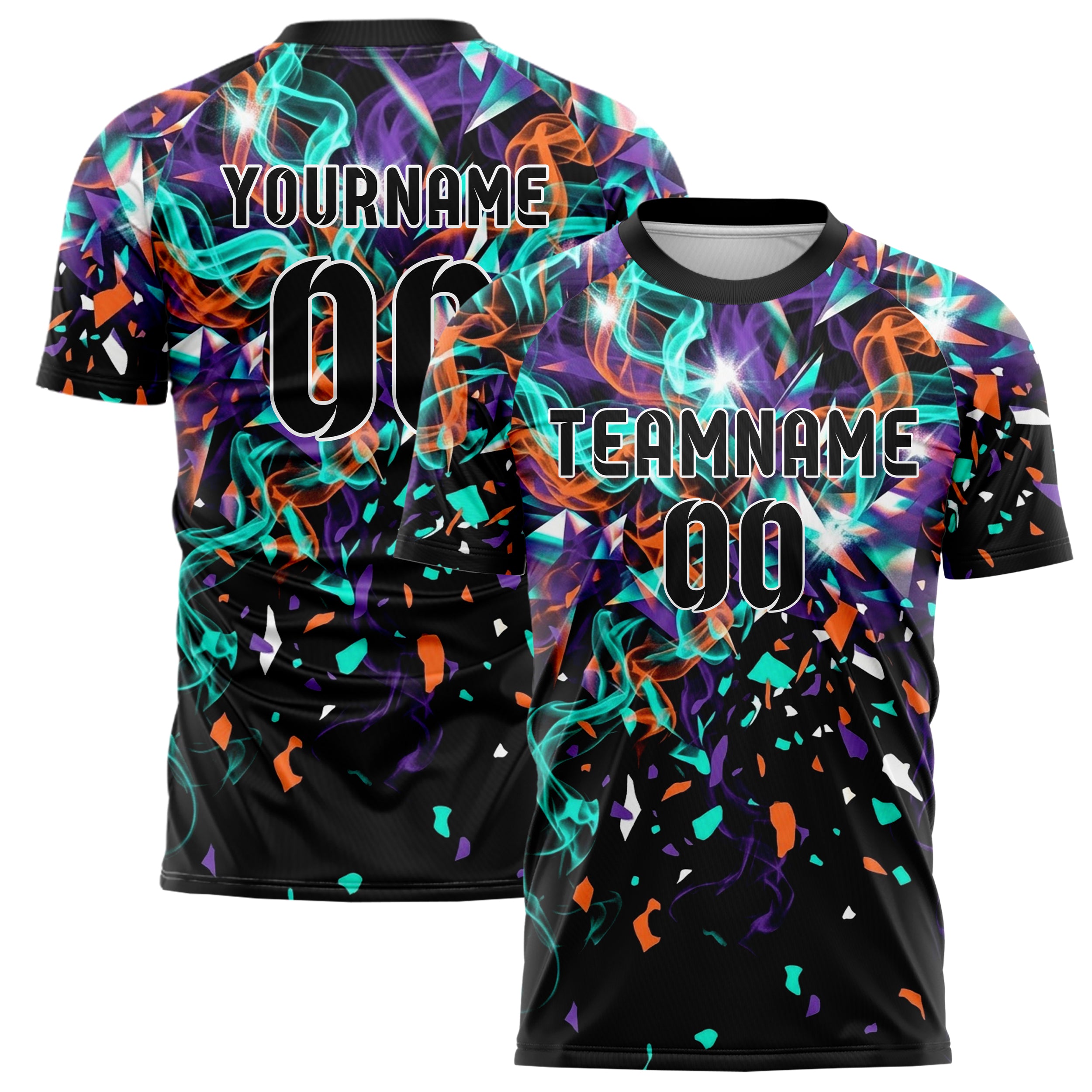 Black Teal Orange Purple White Prism Smoke Drift Custom Soccer Jersey