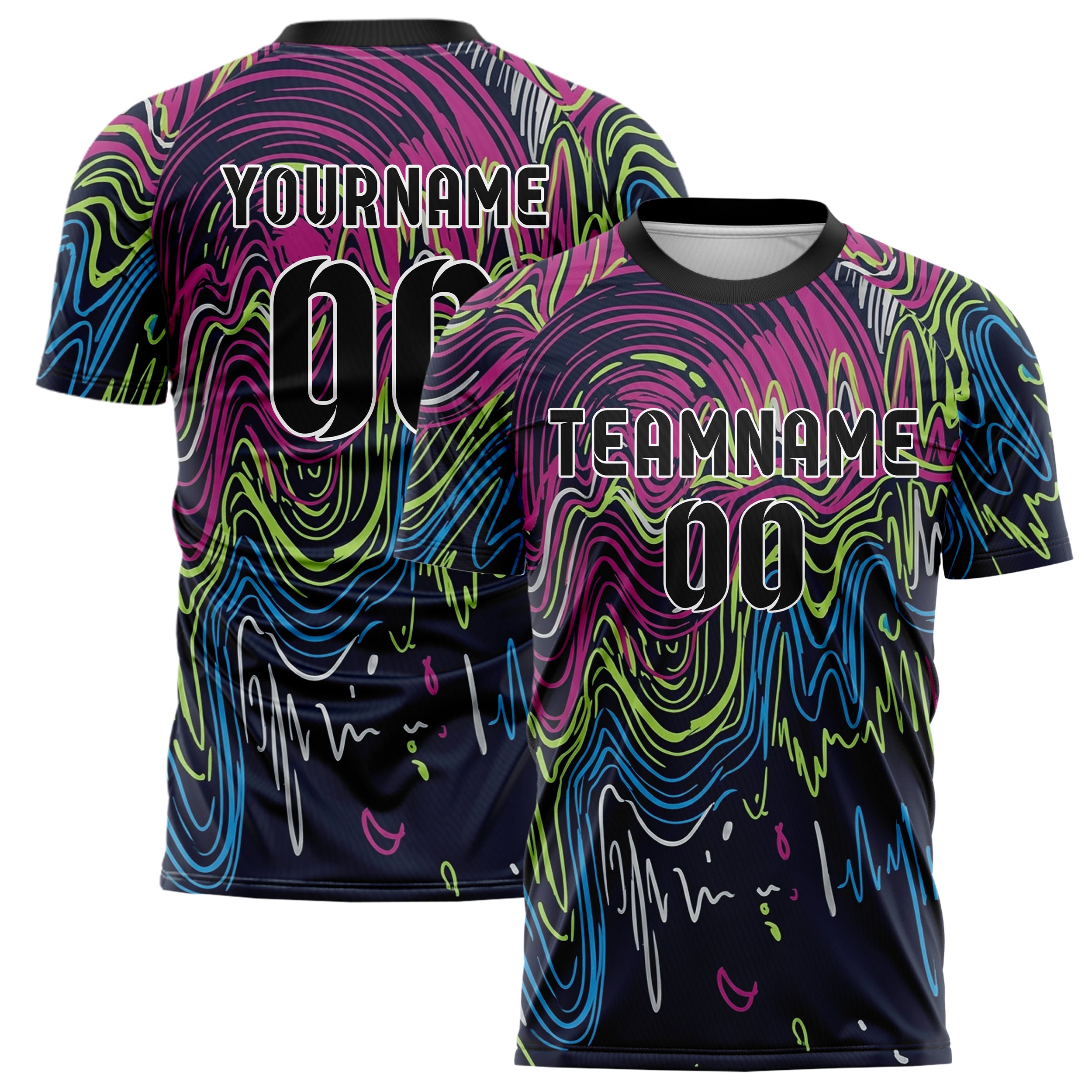 Navy Magenta Lime Blue Silver Aural Waveform Cascade Custom Soccer Jersey