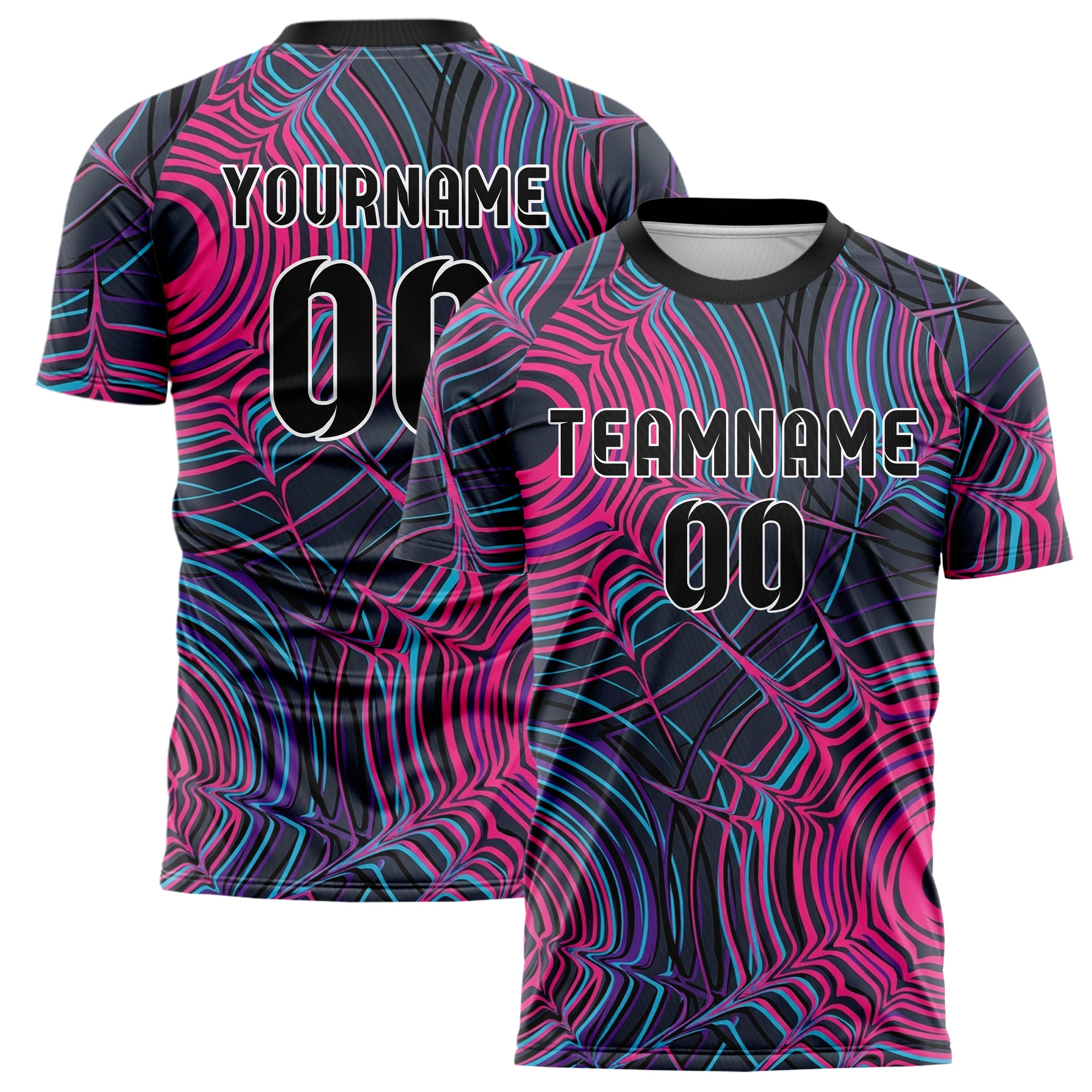 Charcoal Hot Pink Cyan Violet Black Psychedelic Ripple Network Custom Soccer Jersey
